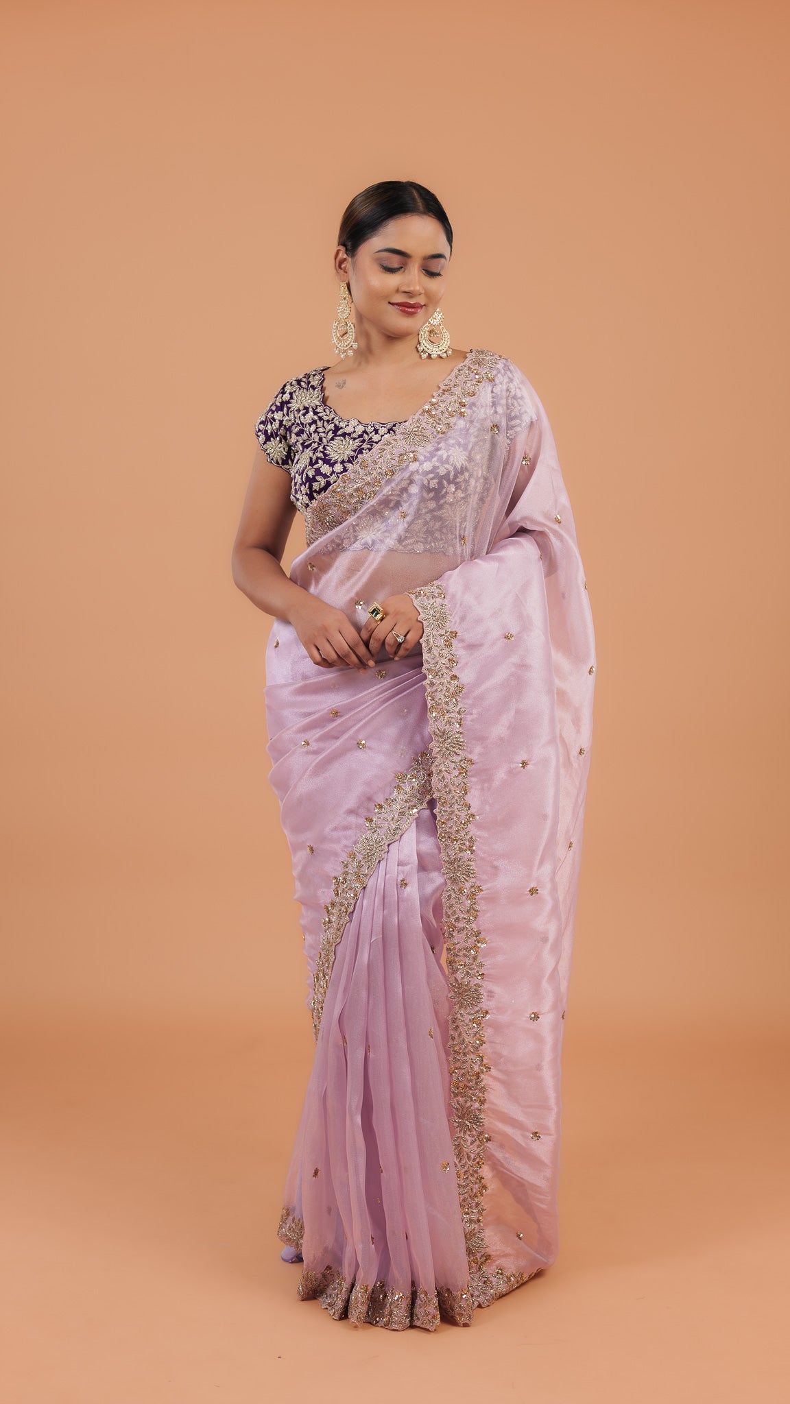 Light Lavender Organza Tissue Saree - Mokshaa