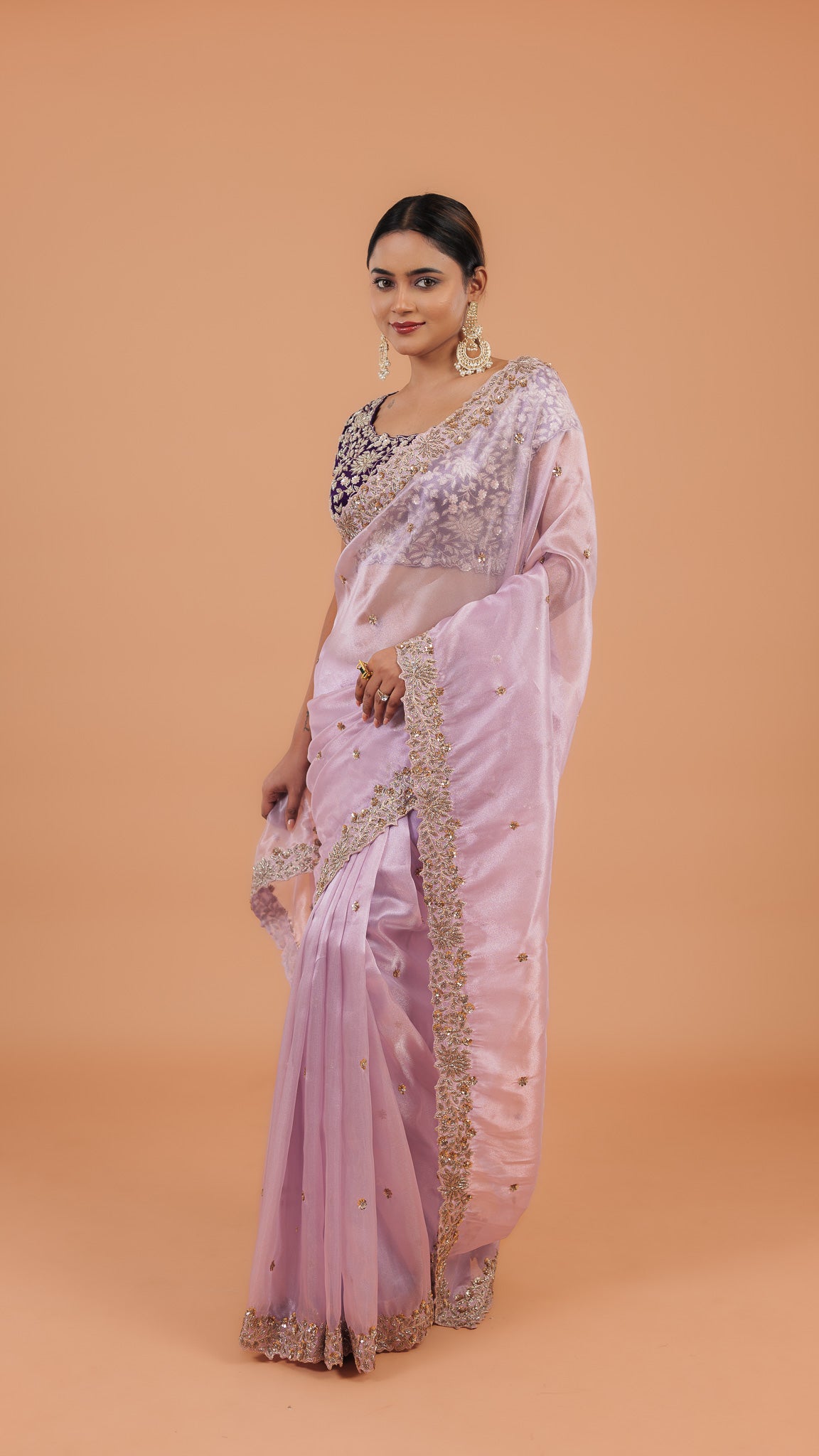 Light Lavender Organza Tissue Saree - Mokshaa