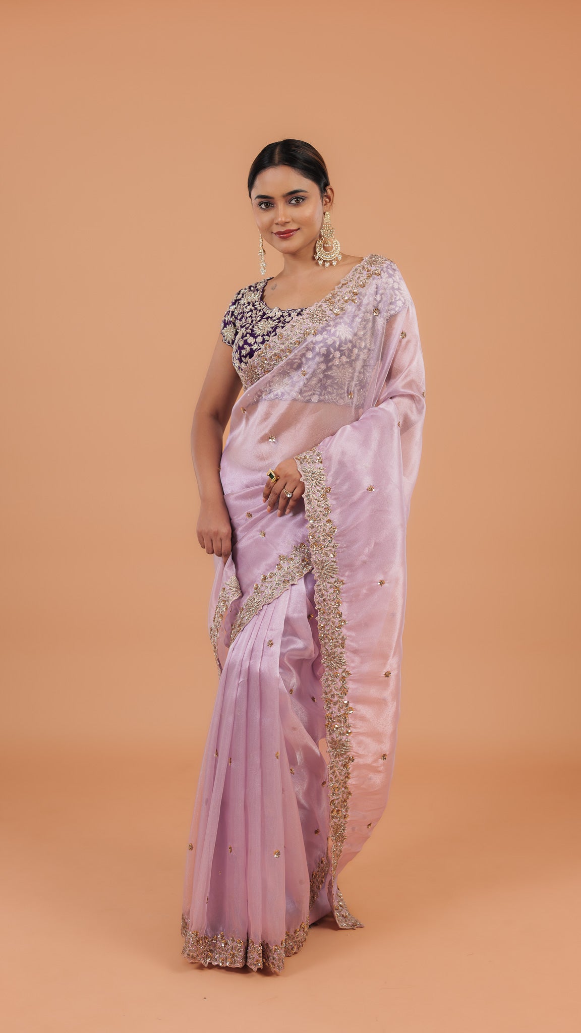 Light Lavender Organza Tissue Saree - Mokshaa