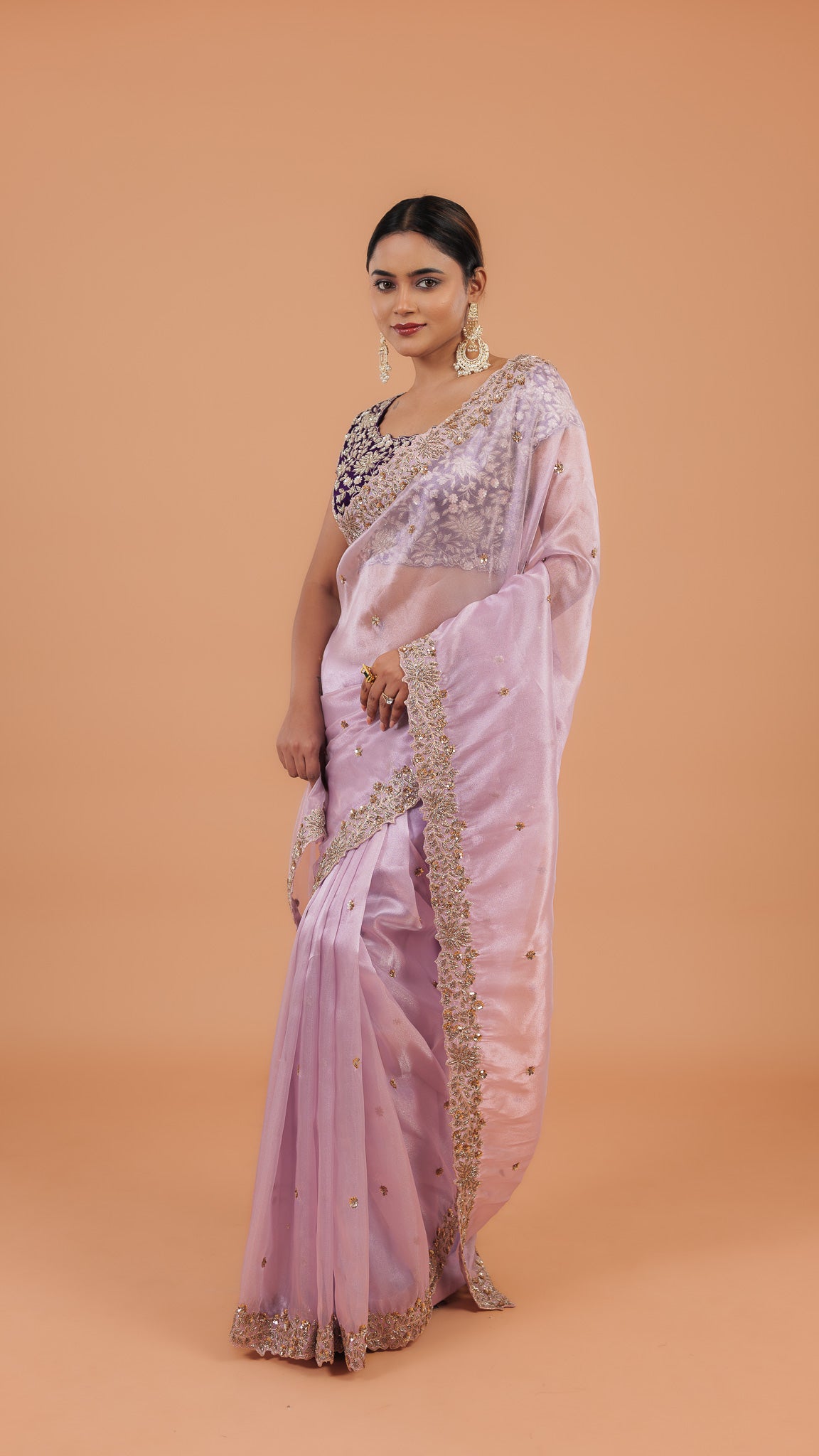 Light Lavender Organza Tissue Saree - Mokshaa