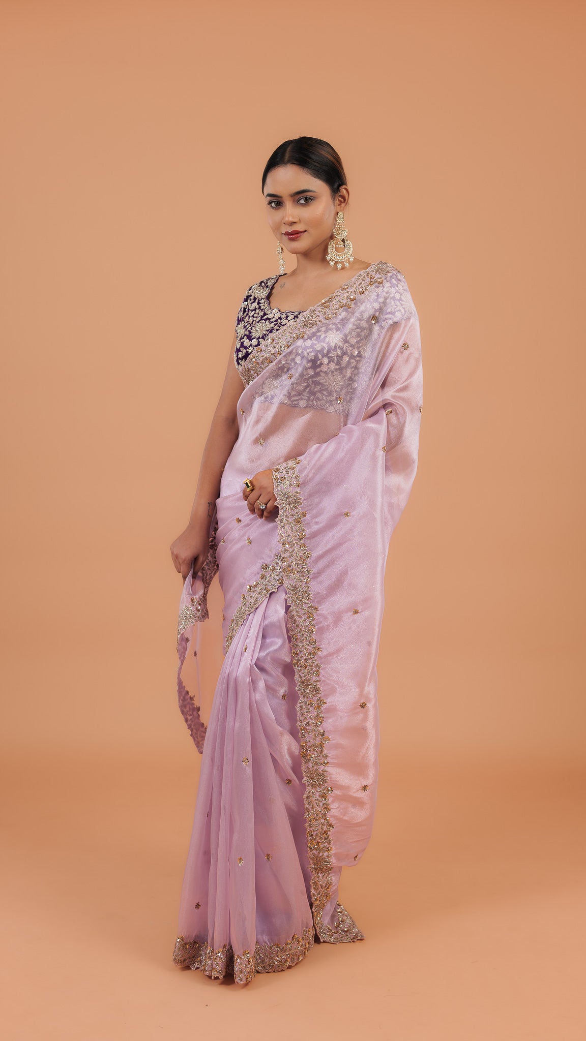 Light Lavender Organza Tissue Saree - Mokshaa