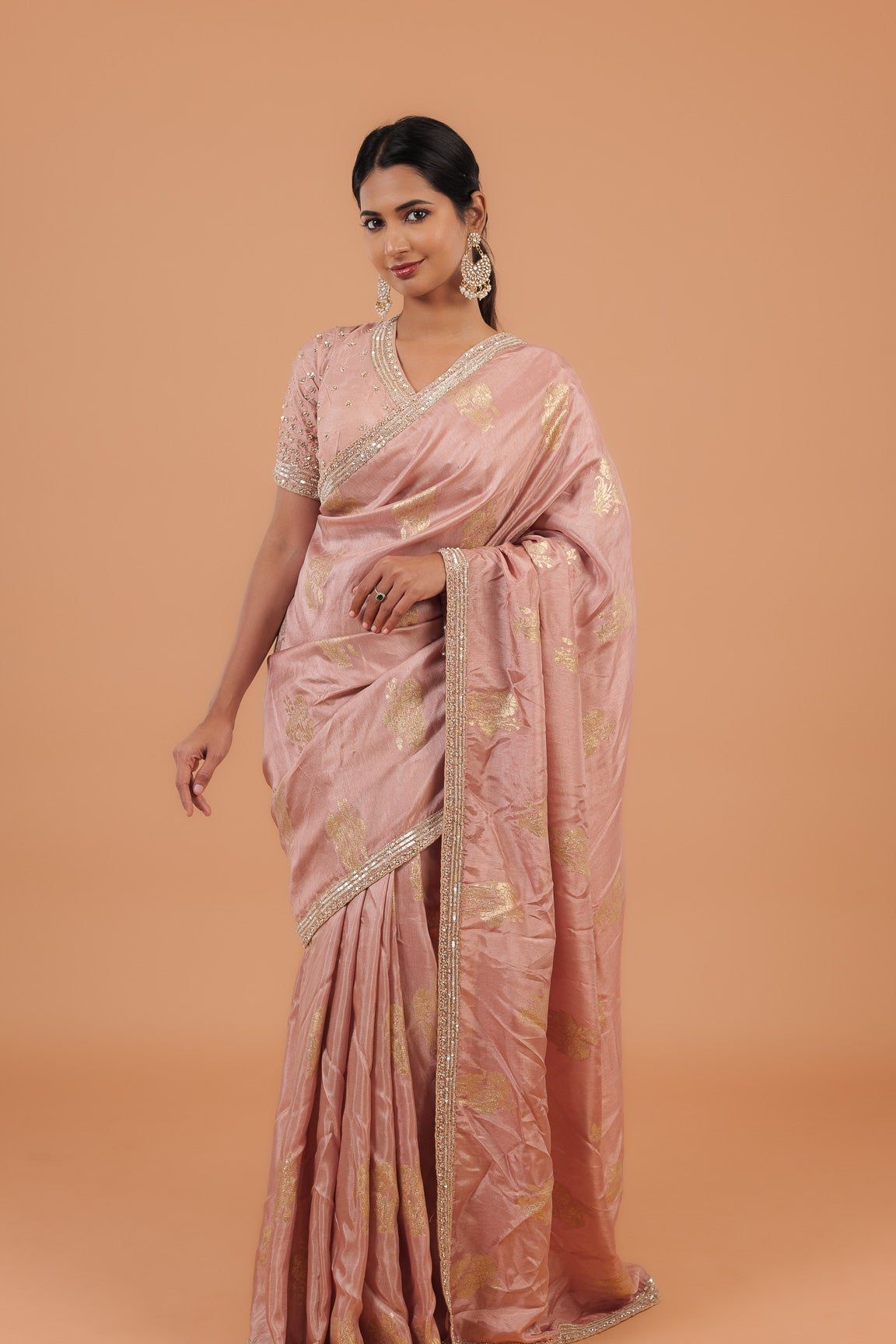 Peach Handloom Georgette Saree - Mokshaa