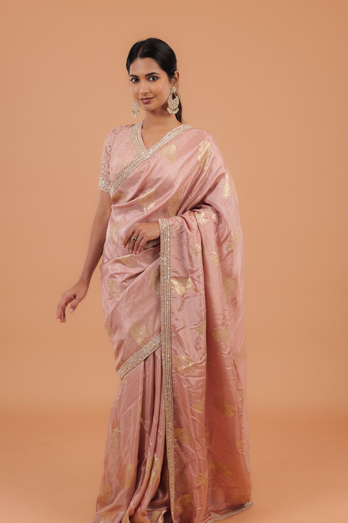 Peach Handloom Georgette Saree - Mokshaa