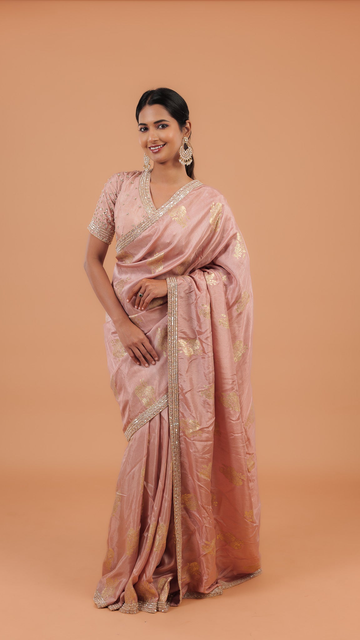 Peach Handloom Georgette Saree - Mokshaa