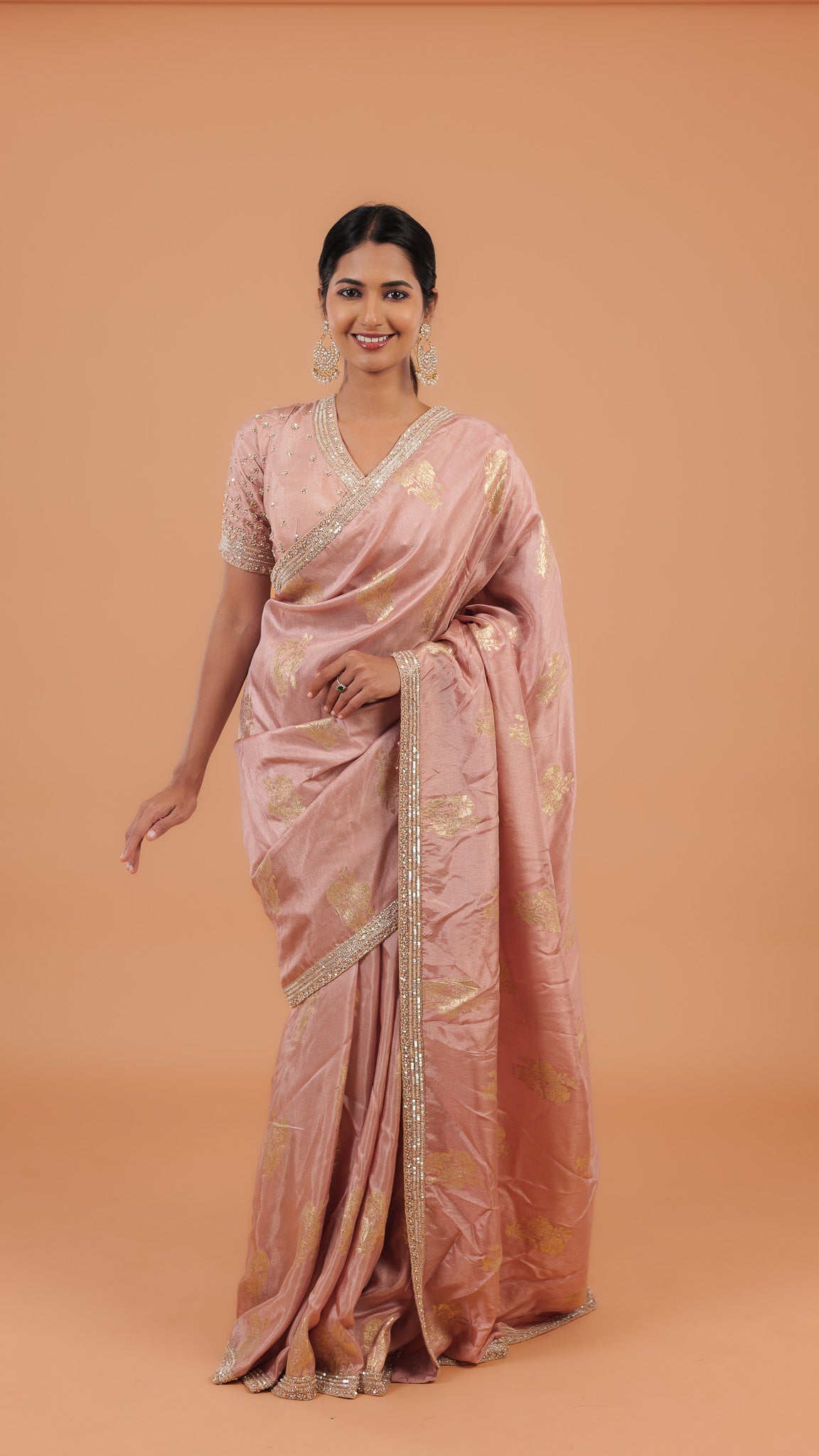 Peach Handloom Georgette Saree - Mokshaa