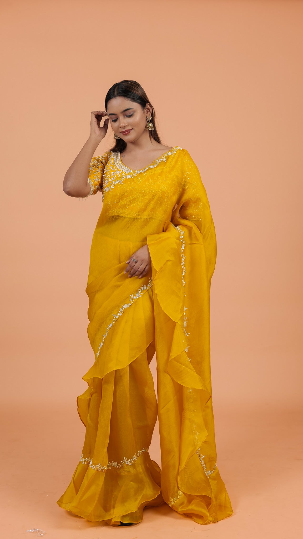 Yellow Ruffle  Saree - Mokshaa