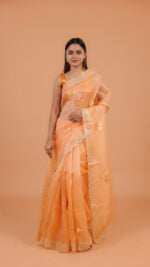 Light Orange Organza Saree - Mokshaa