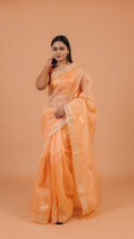 Light Orange Organza Saree - Mokshaa