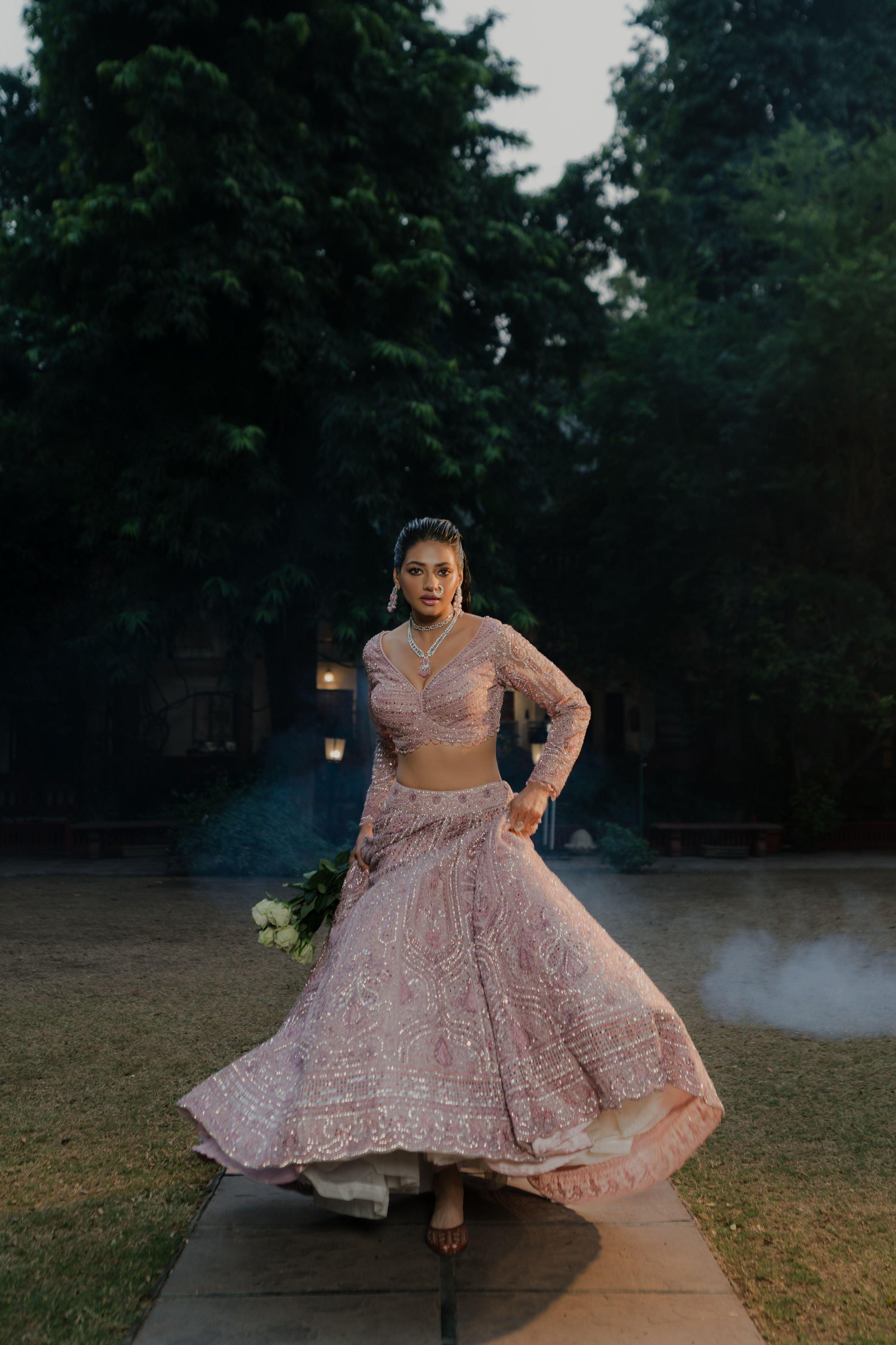 Dusty Rose Net Lehenga with Sequin Embroidery  Mokshaa