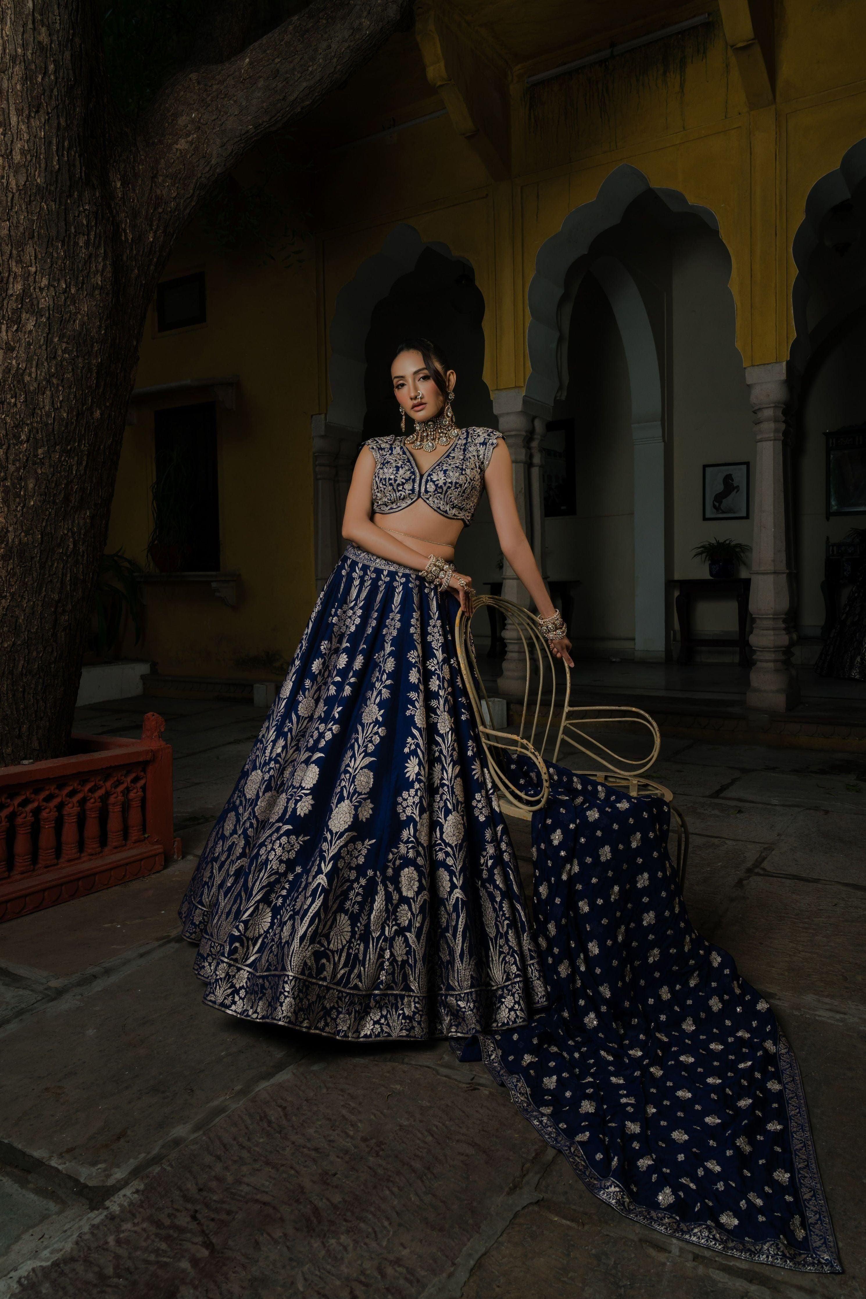 Bottle Green Banarasi Silk Lehenga Set (Copy)  Mokshaa