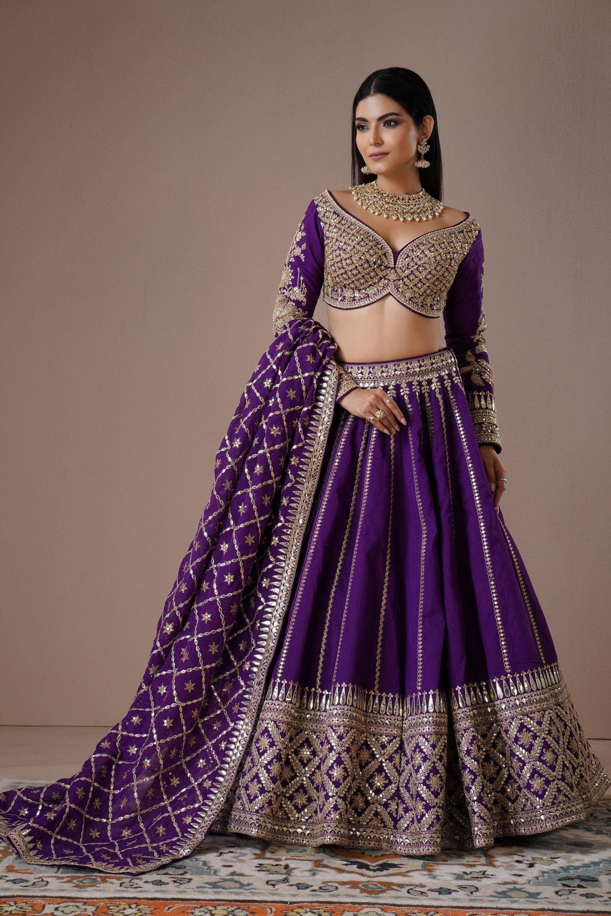 Purple Zardozi Embroidered Silk Lehenga Set  Mokshaa