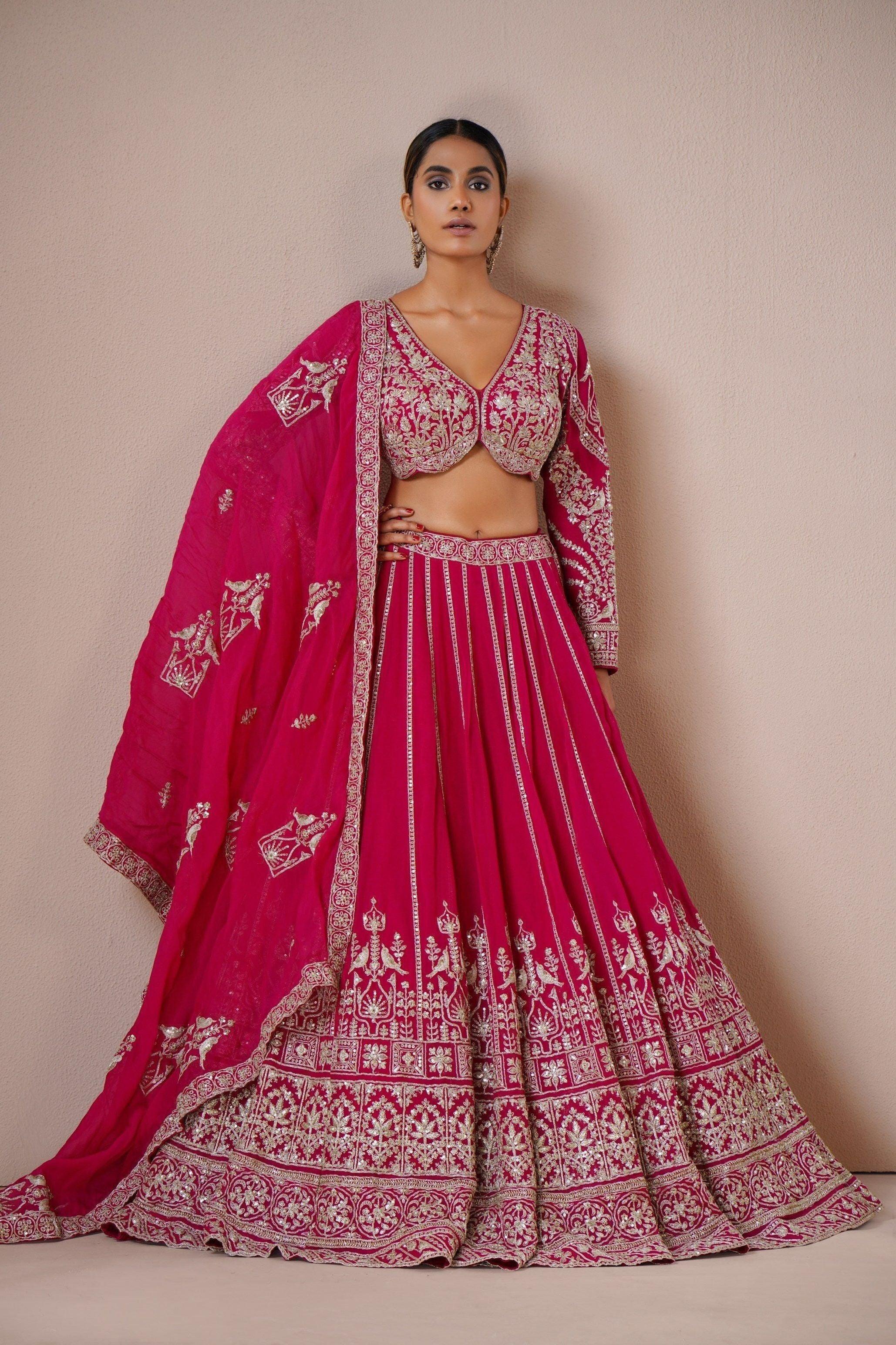Pink Organza Lehenga with Intricate Zardosi Embroidery  Mokshaa
