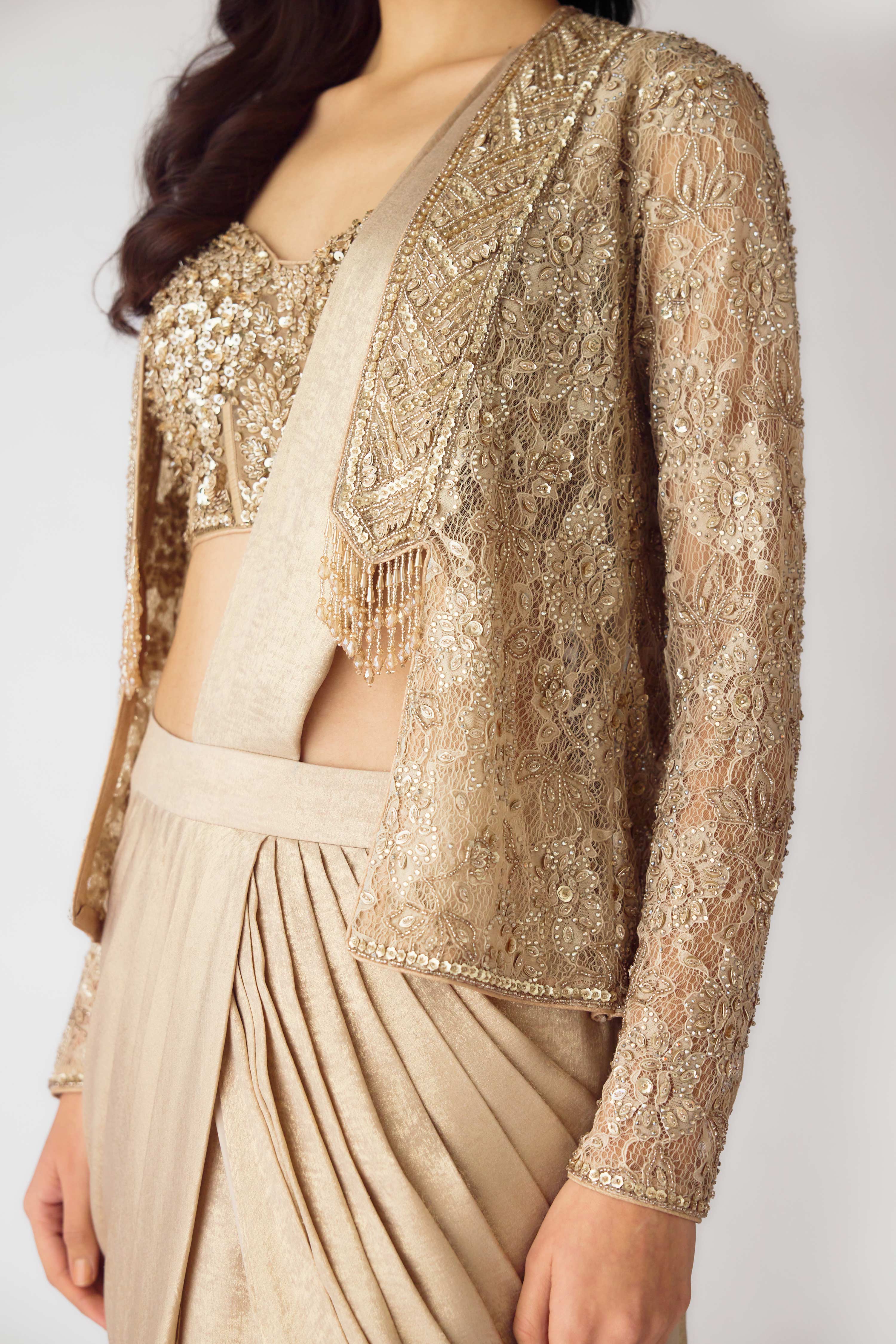The Celestial Aura Jacket & Draped Skirt  Mokshaa