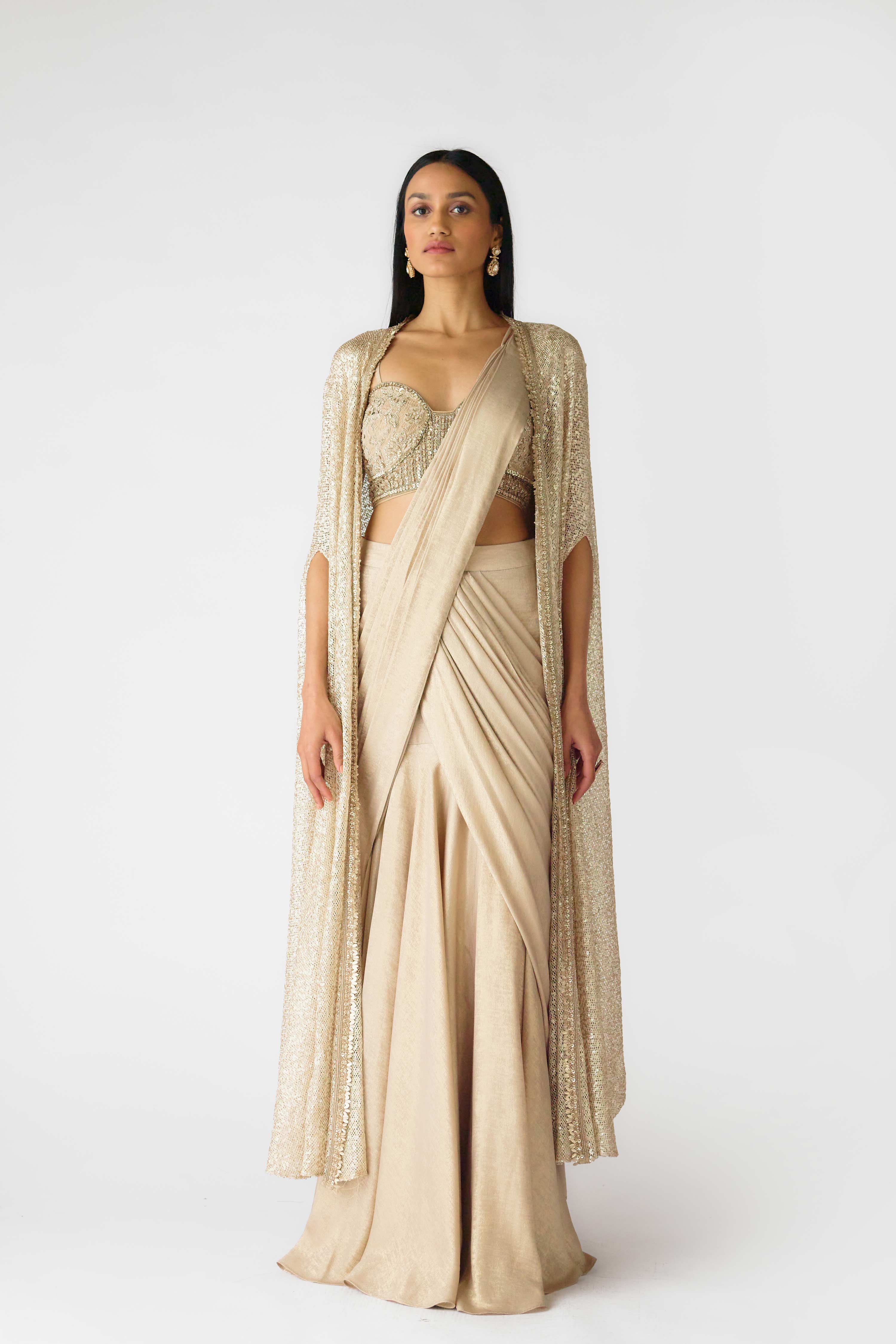 The Caped Shimmers of Dawn Saree  Mokshaa