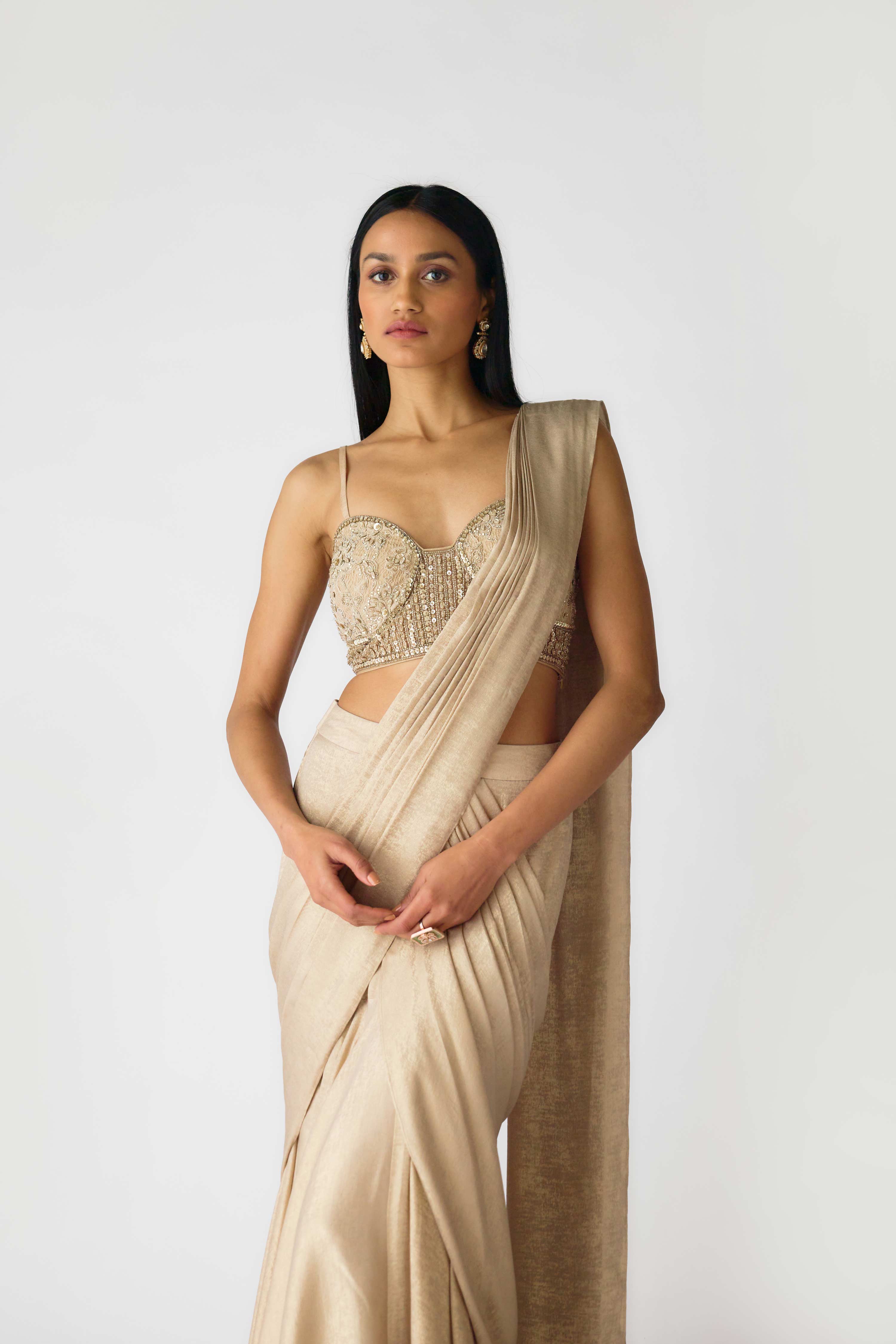 The Caped Shimmers of Dawn Saree  Mokshaa