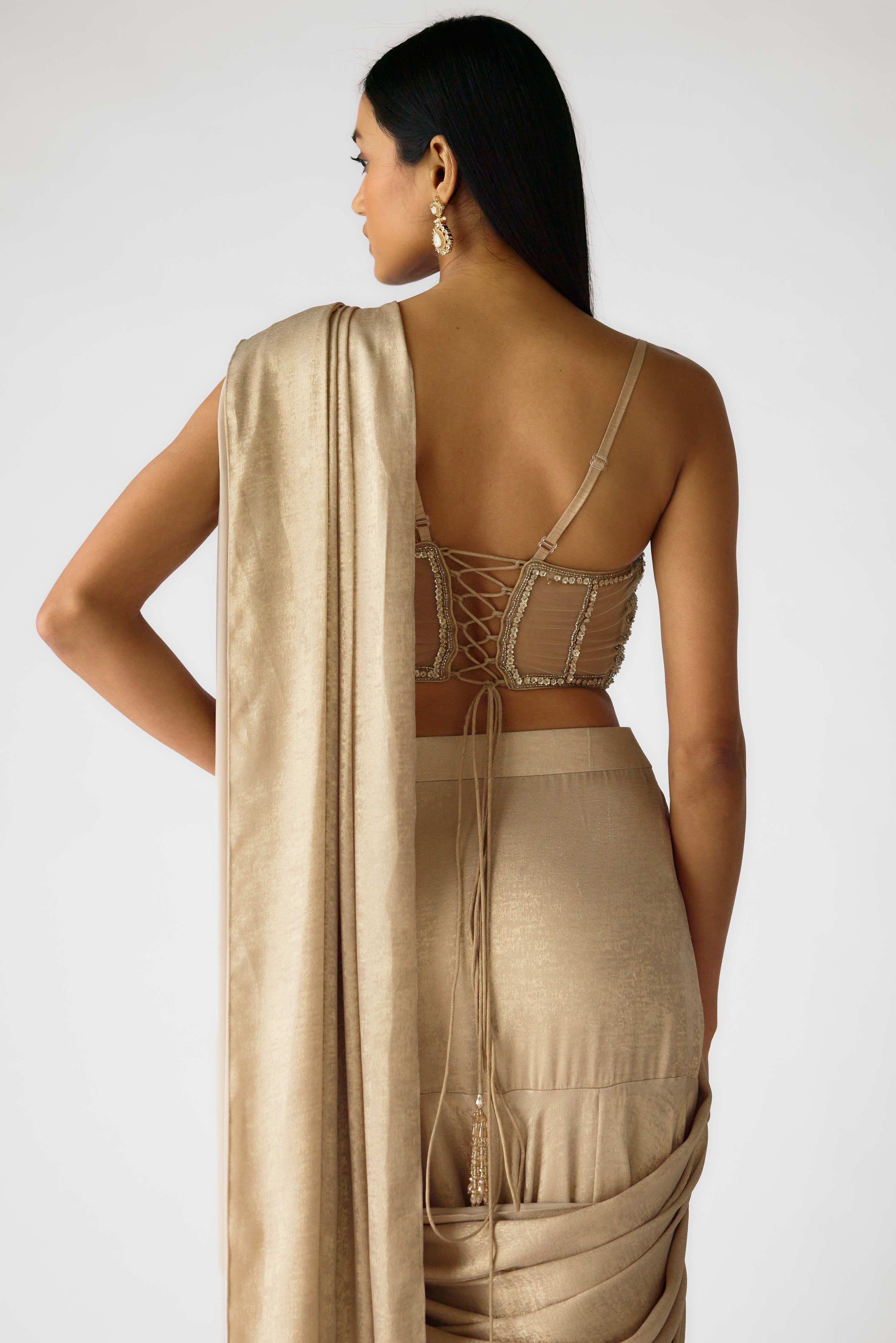 The Caped Shimmers of Dawn Saree  Mokshaa