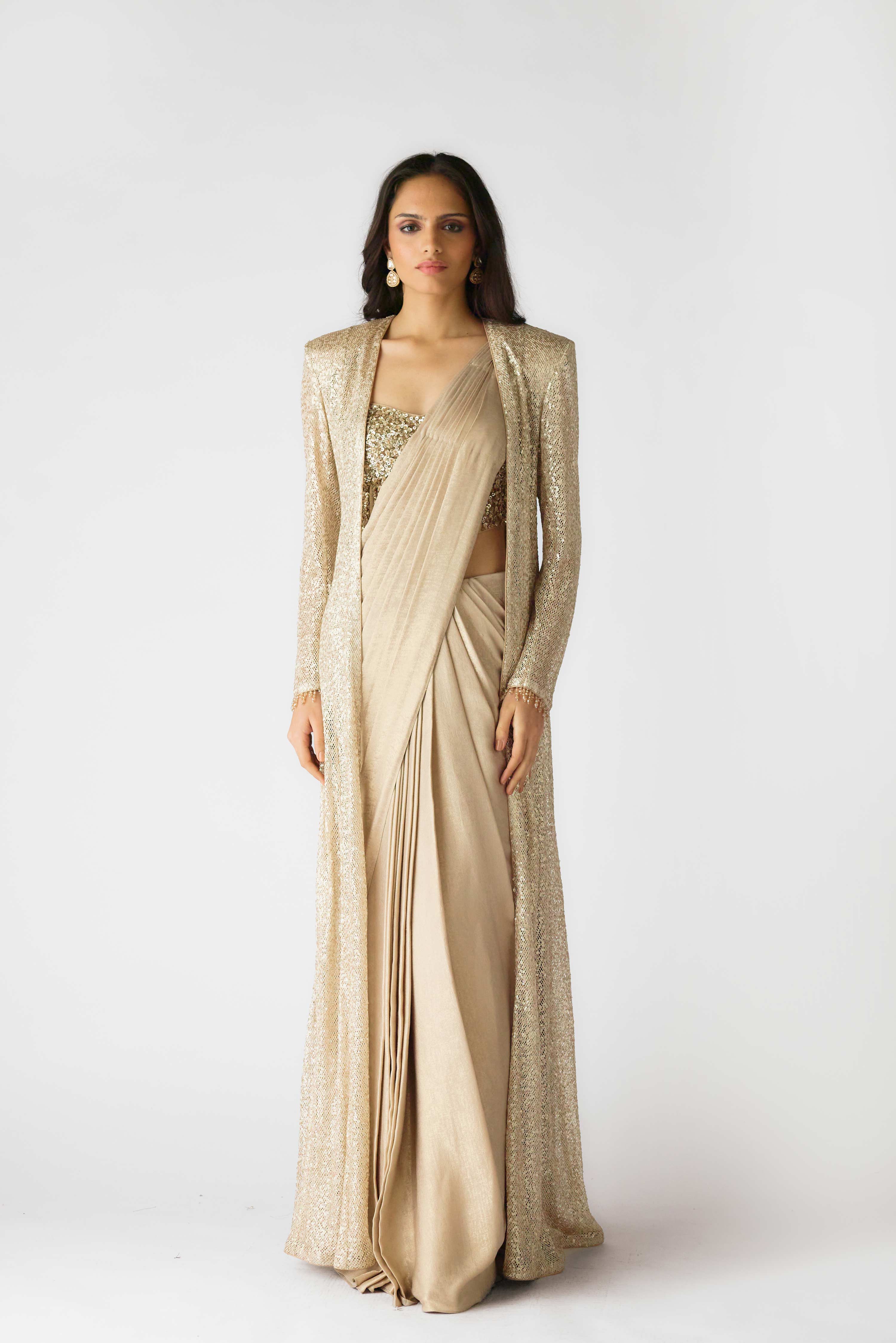 The Lunar Glow Draped Saree & Jacket  Mokshaa