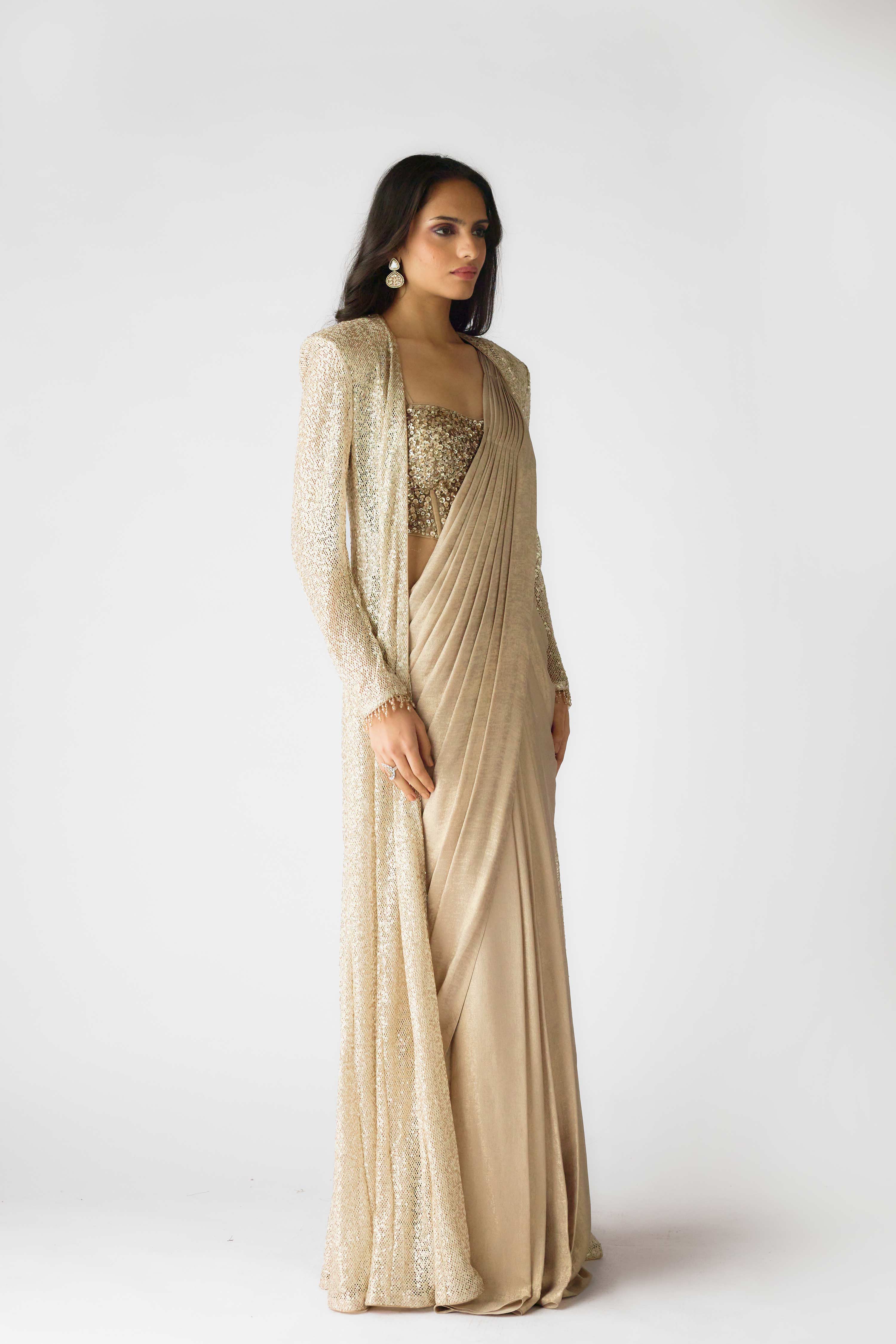 The Lunar Glow Draped Saree & Jacket  Mokshaa