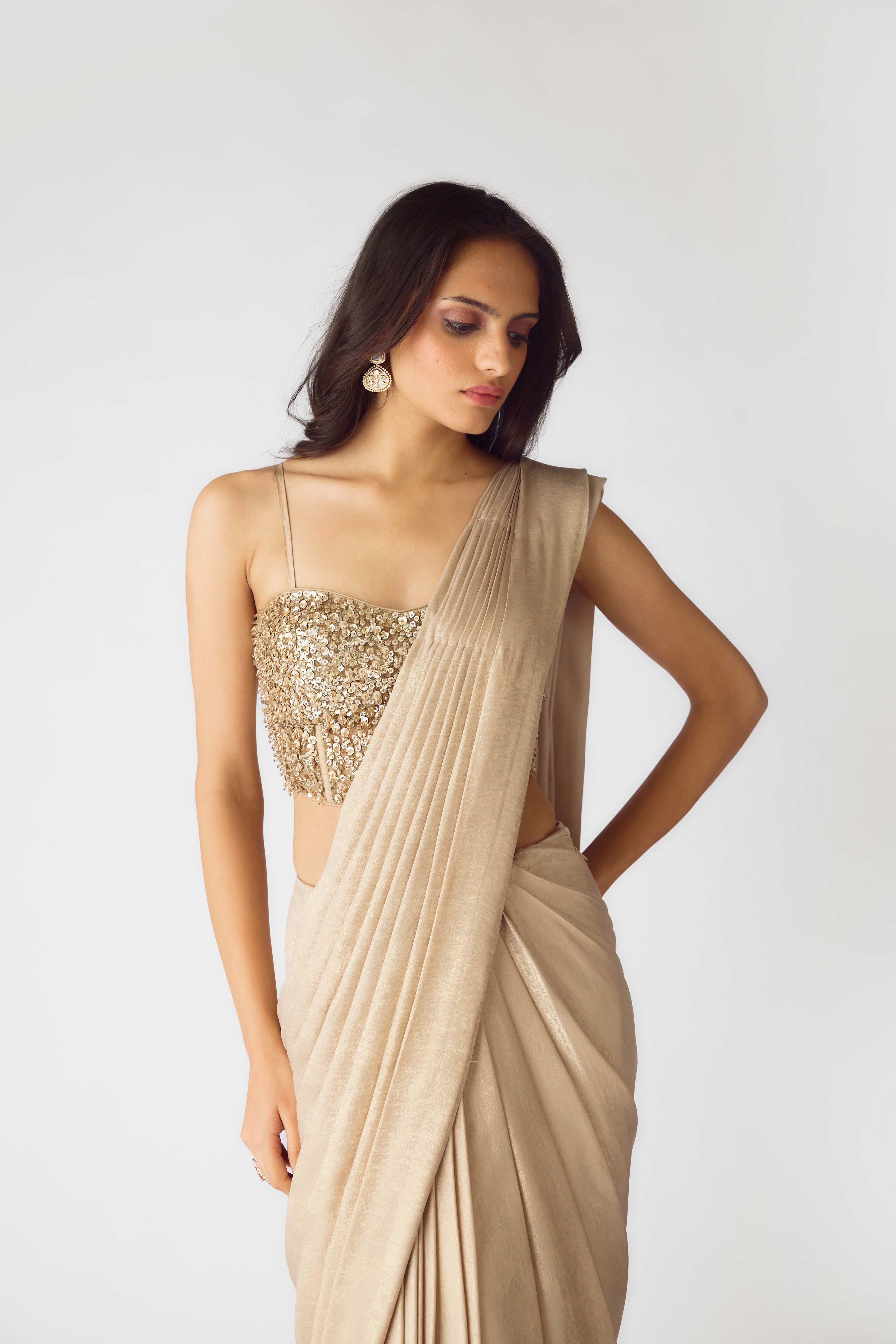 The Lunar Glow Draped Saree & Jacket  Mokshaa