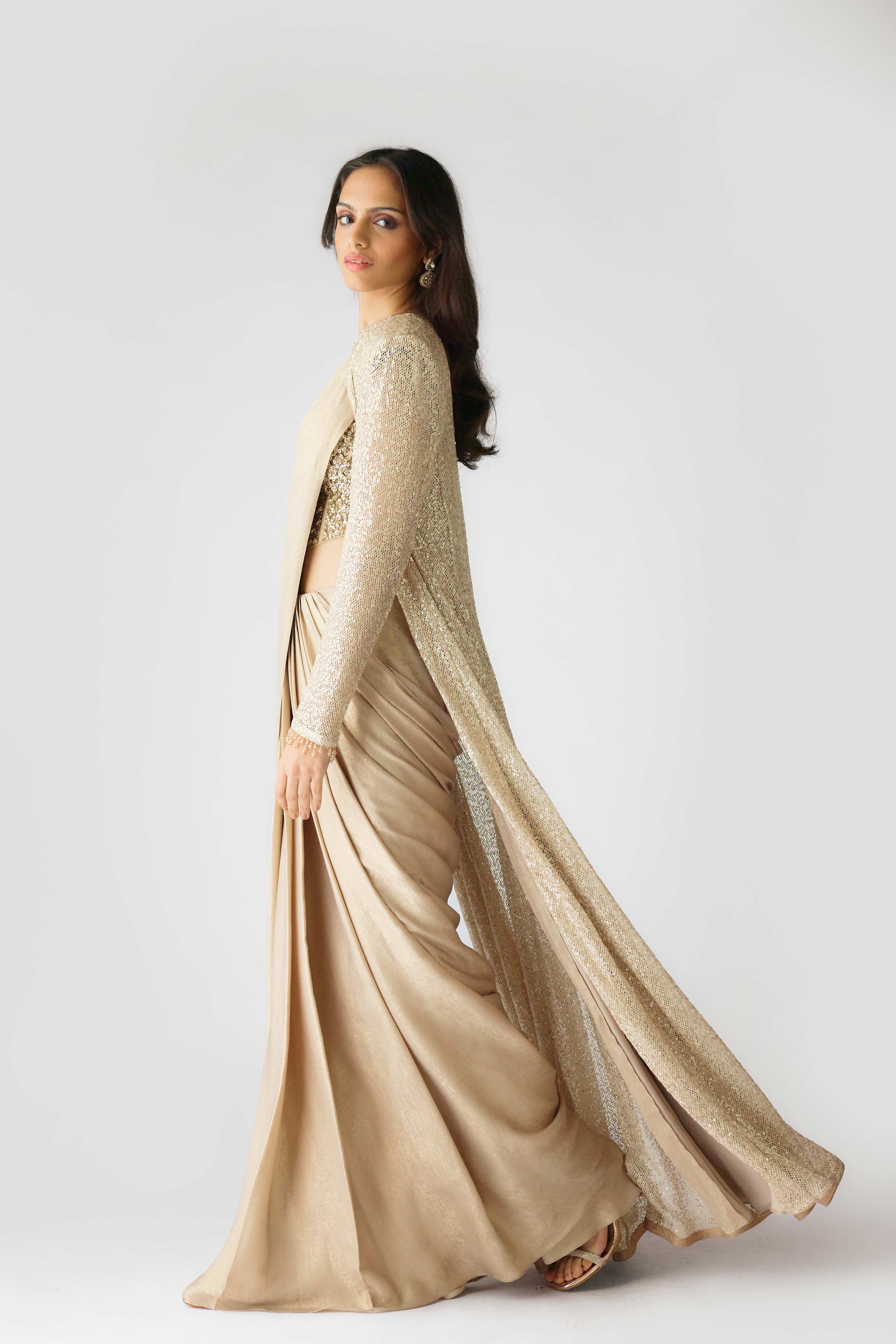 The Lunar Glow Draped Saree & Jacket  Mokshaa
