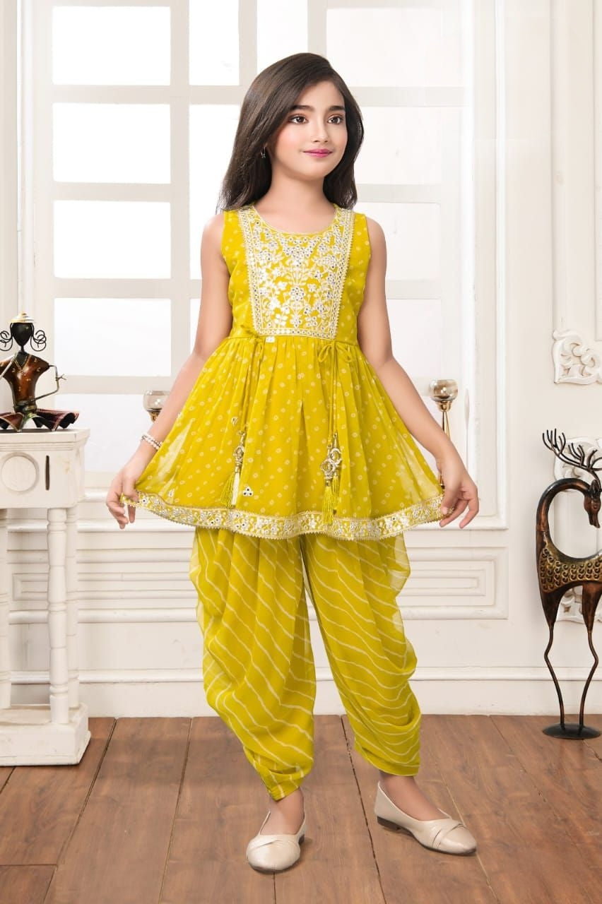 Green Embroidered Kurta with Dhoti Pants