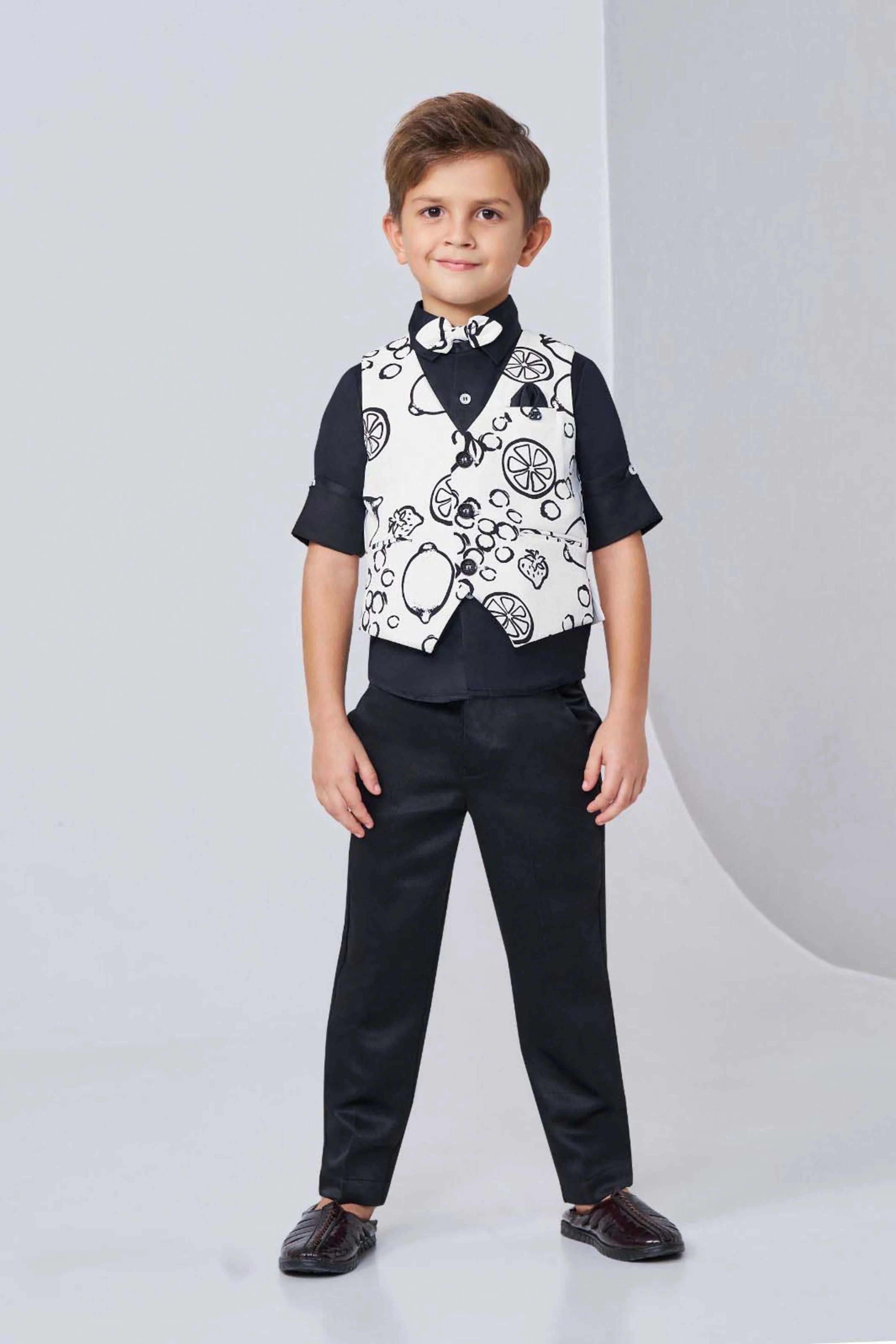 Black Boys Printed Bandi Shirt Set - Mokshaa
