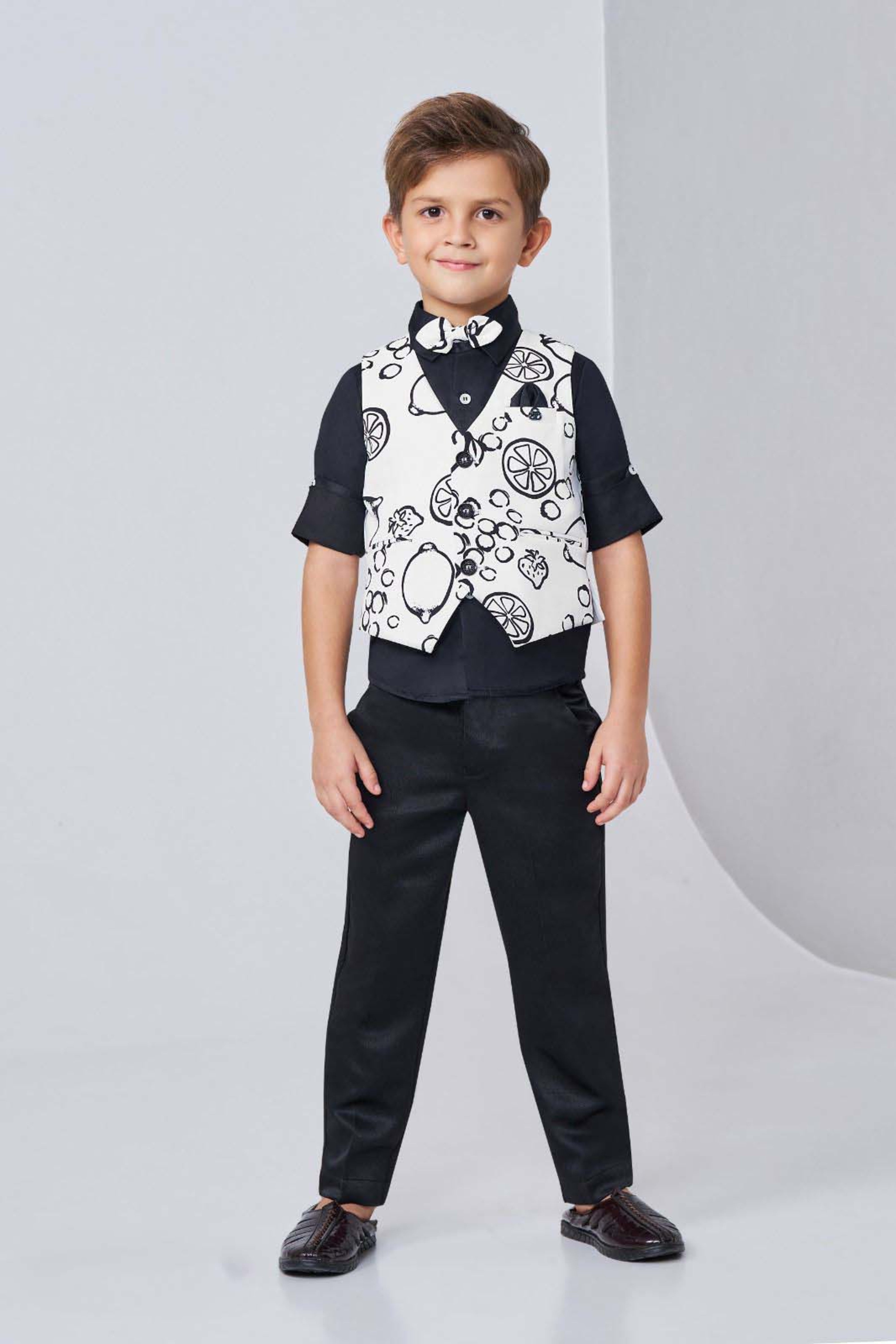 Black Boys Printed Bandi Shirt Set