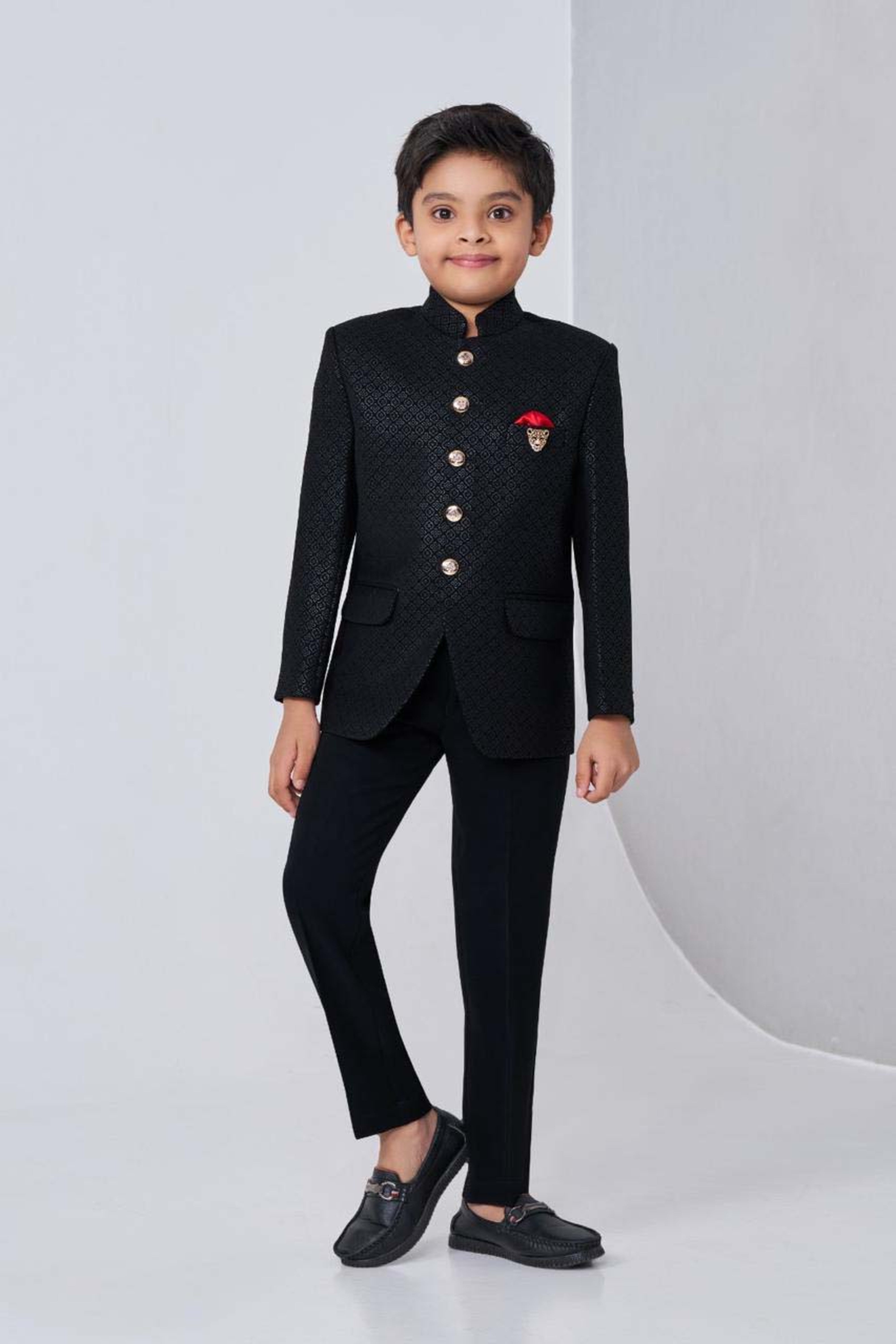 Black Boys Jodhpuri Suit with Textured Detailing