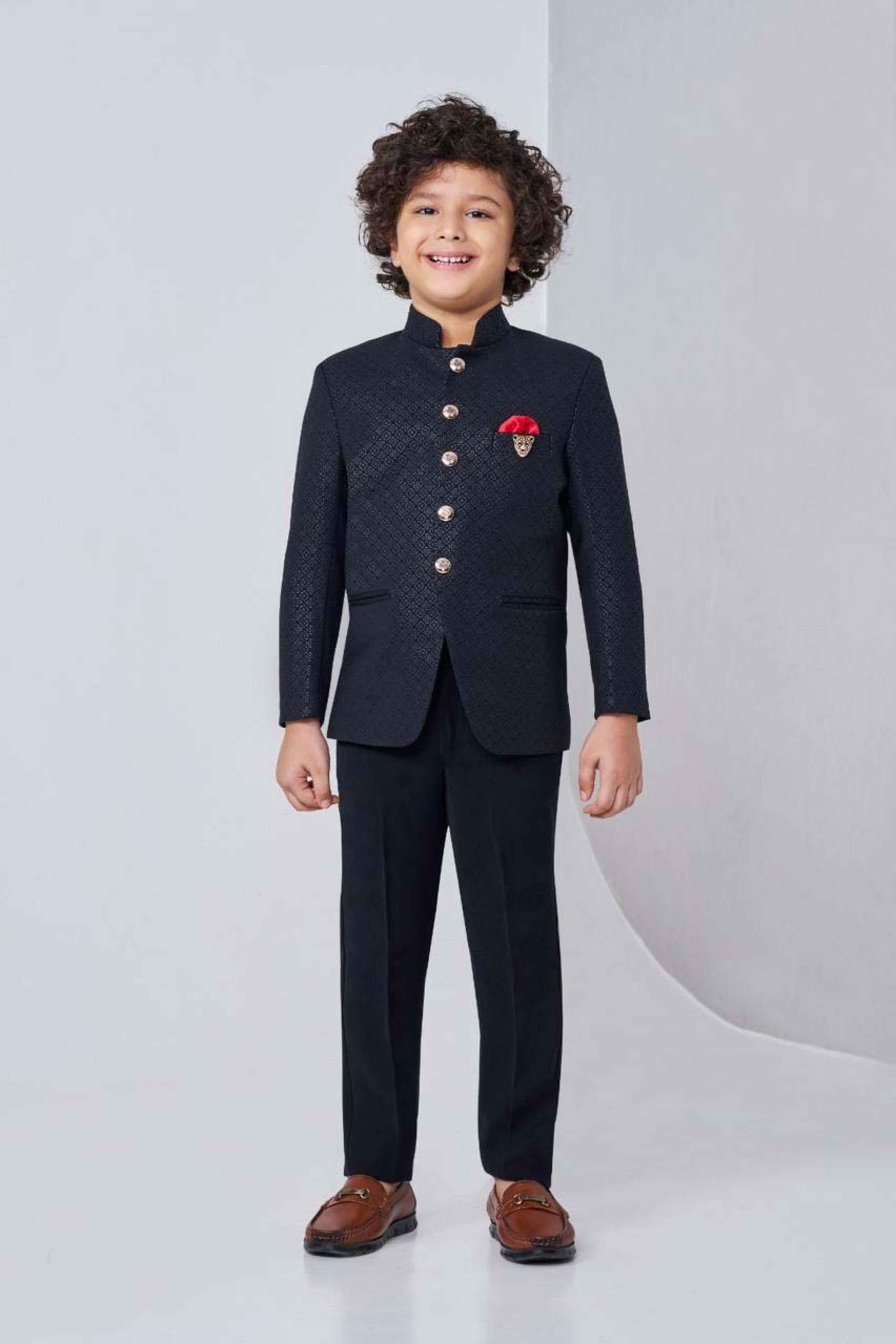 Navy Blue Boys Jodhpuri Suit with Textured Detailing