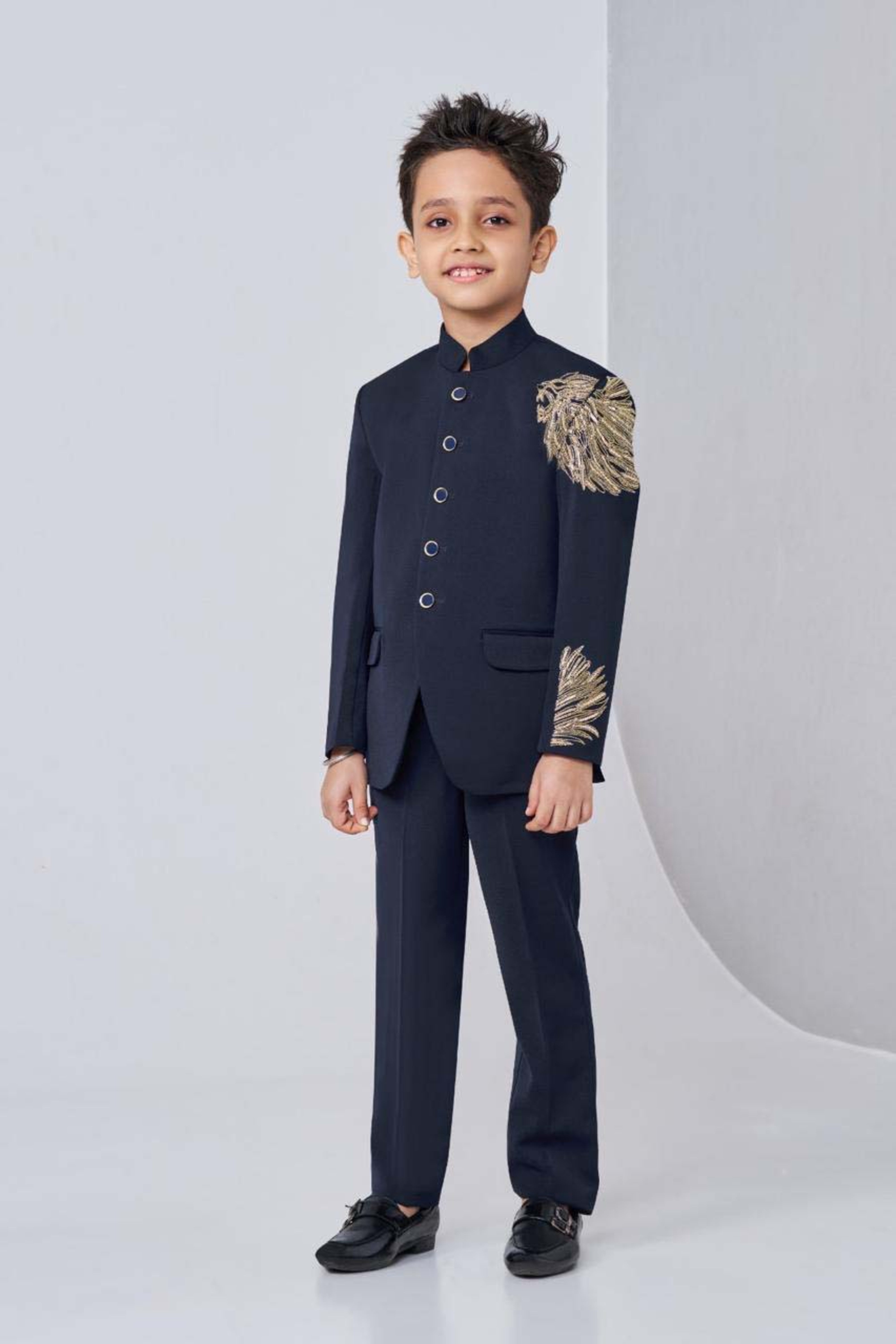 Navy Blue Boys Jodhpuri Suit with Embroidered Detailing