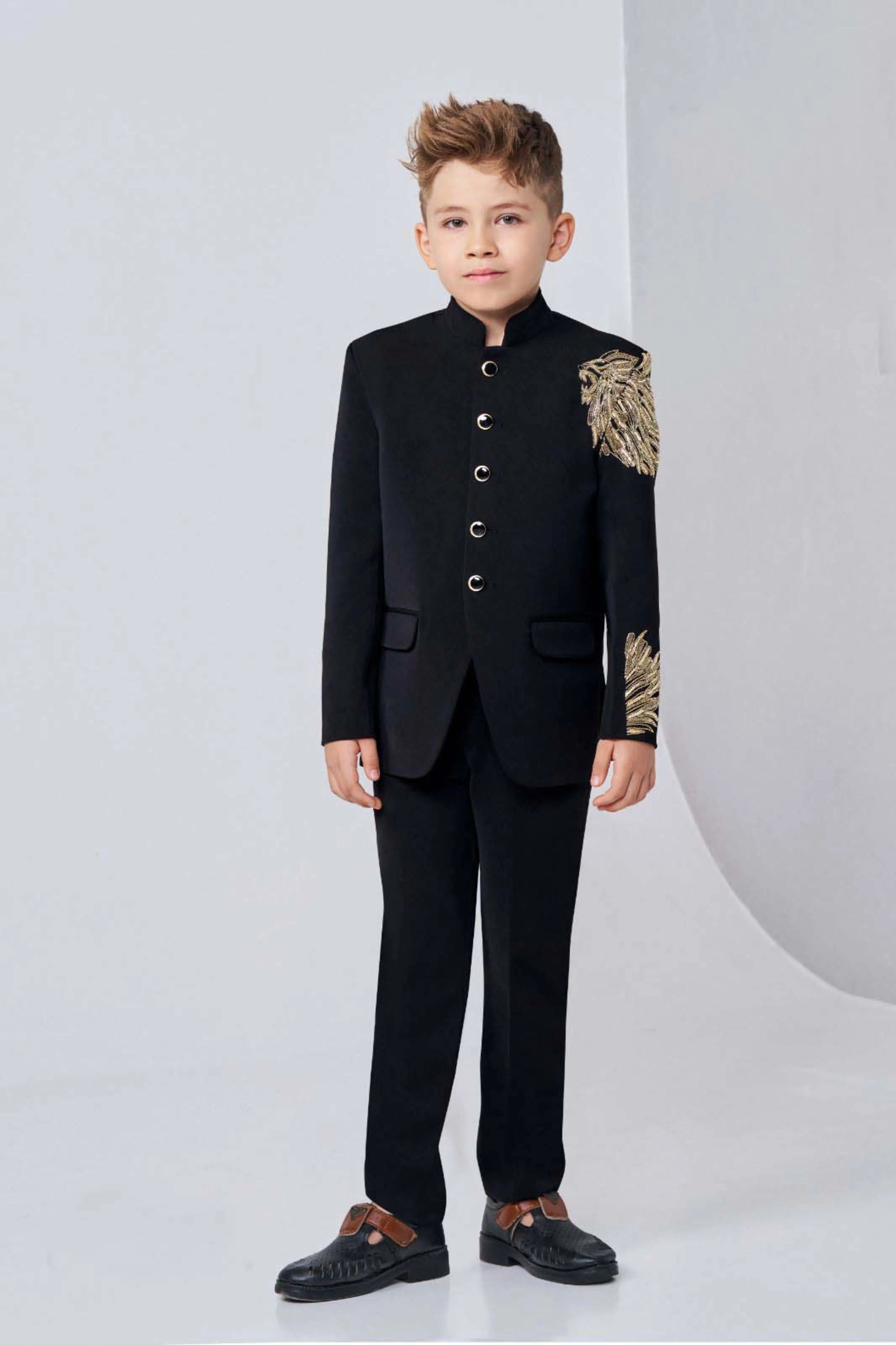 Black Boys Jodhpuri Suit with Embroidered Detailing - Mokshaa