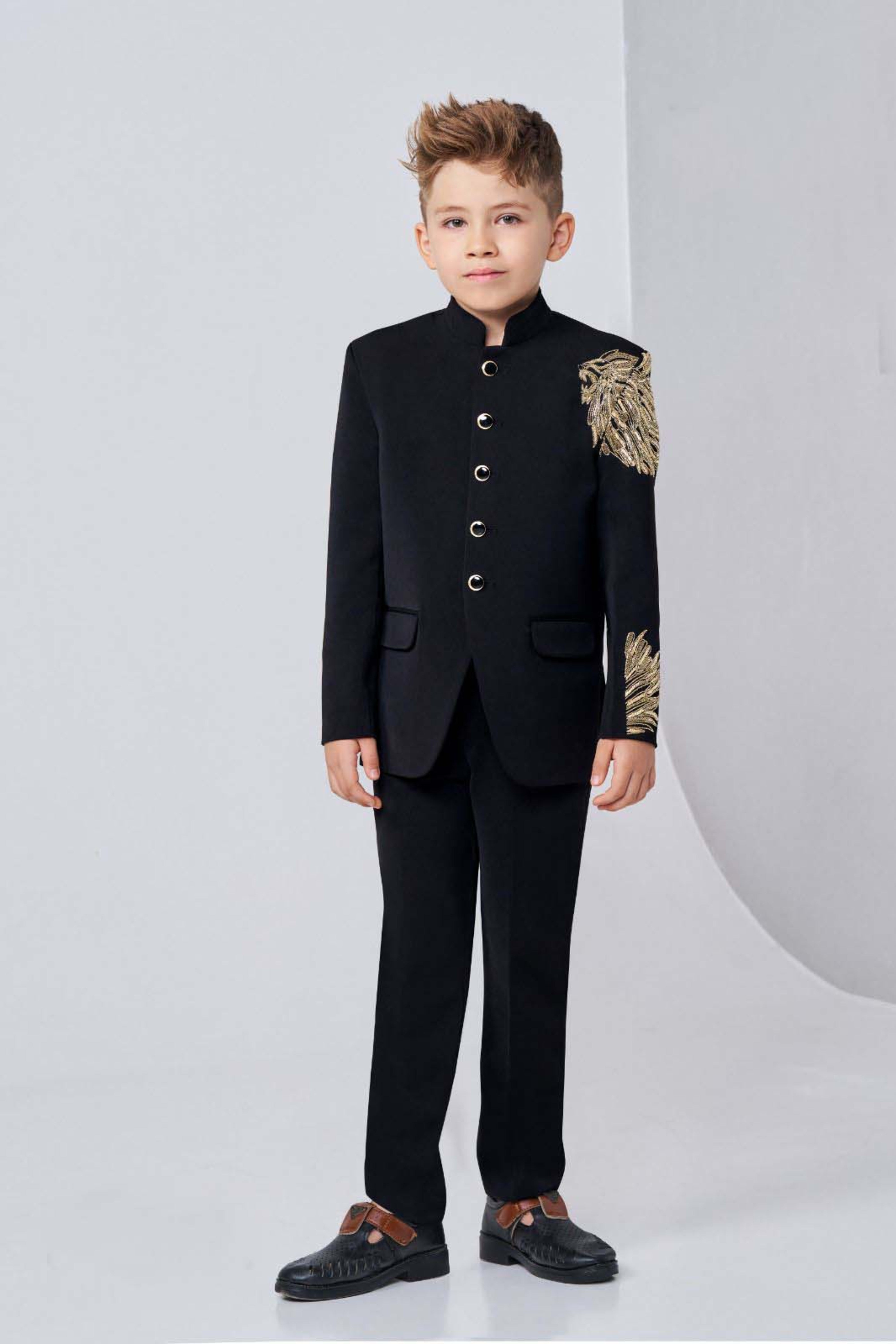 Black Boys Jodhpuri Suit with Embroidered Detailing