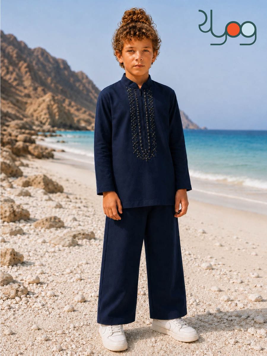 Navy Blue Embroidered Kurta Set