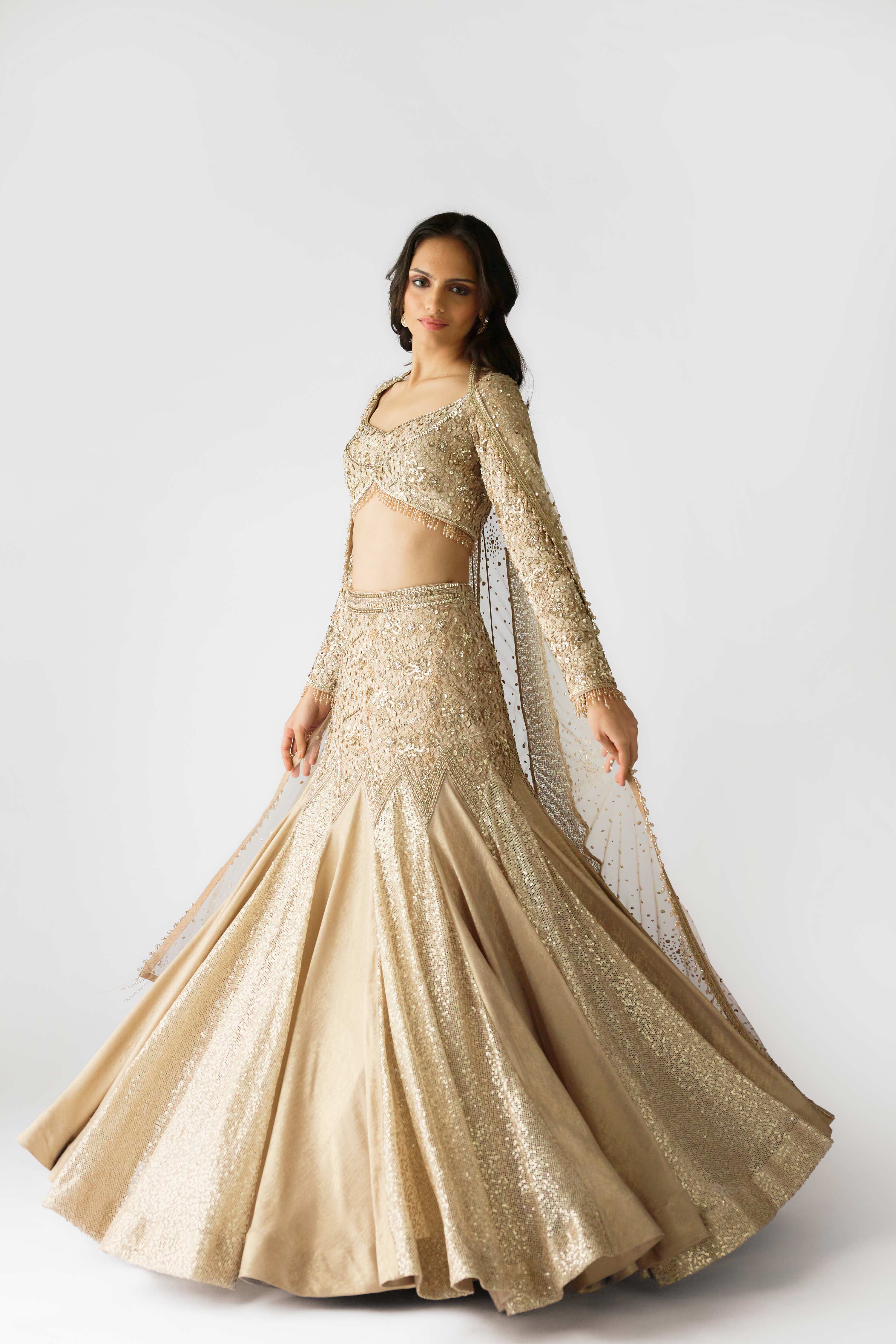 The Champagne Dawn Lehenga  Mokshaa