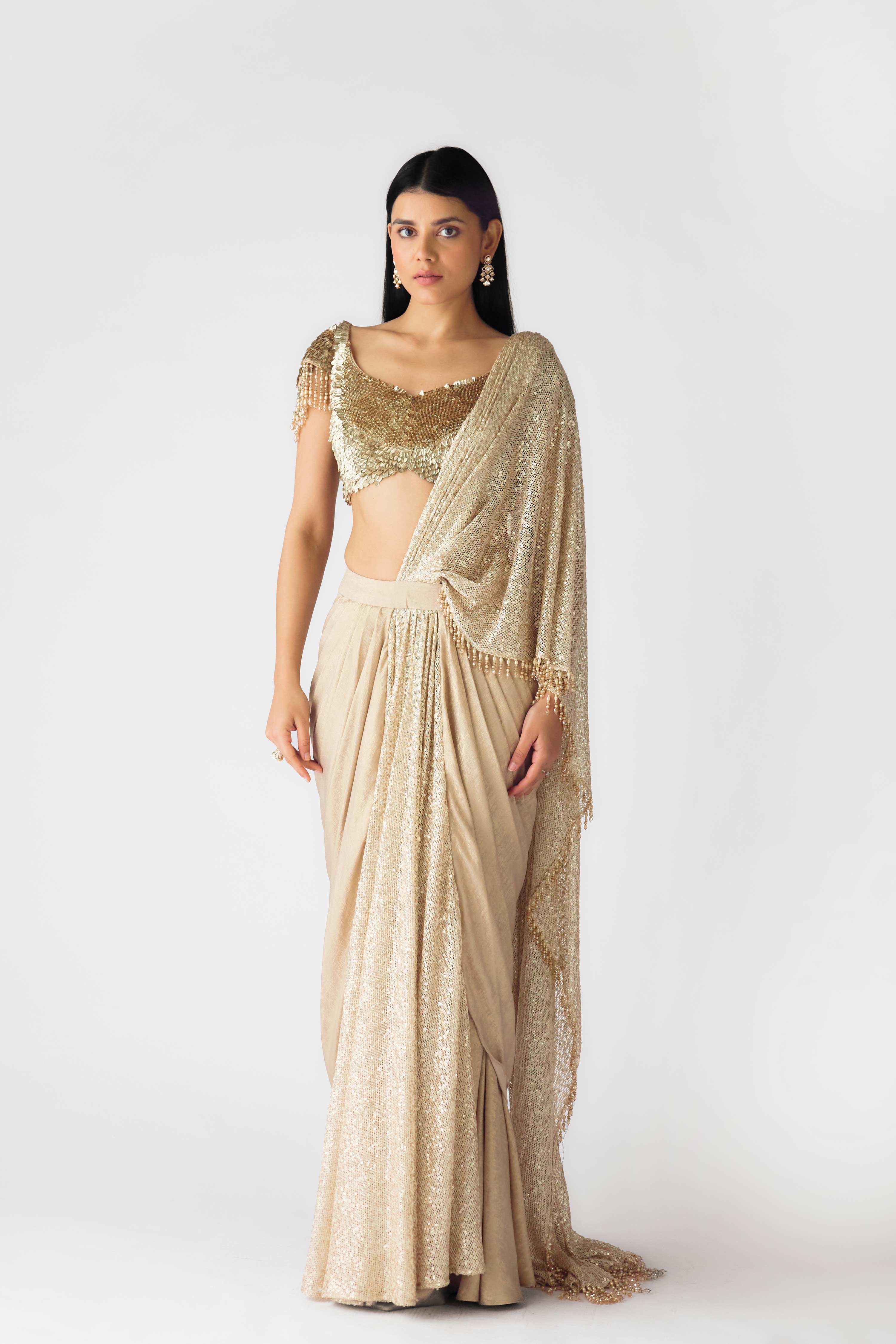 The Celestial Glow Draped Saree  Mokshaa