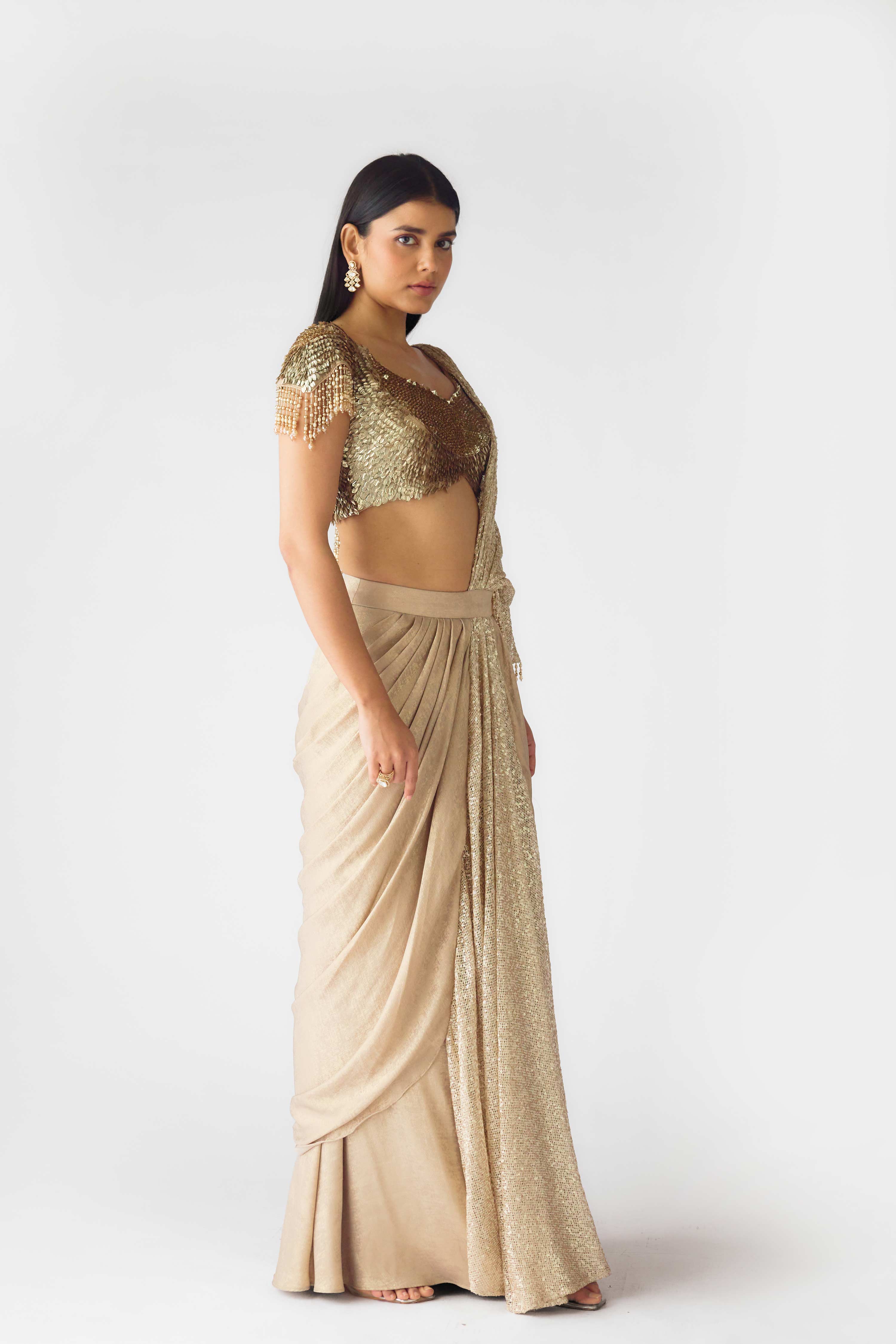 The Celestial Glow Draped Saree  Mokshaa