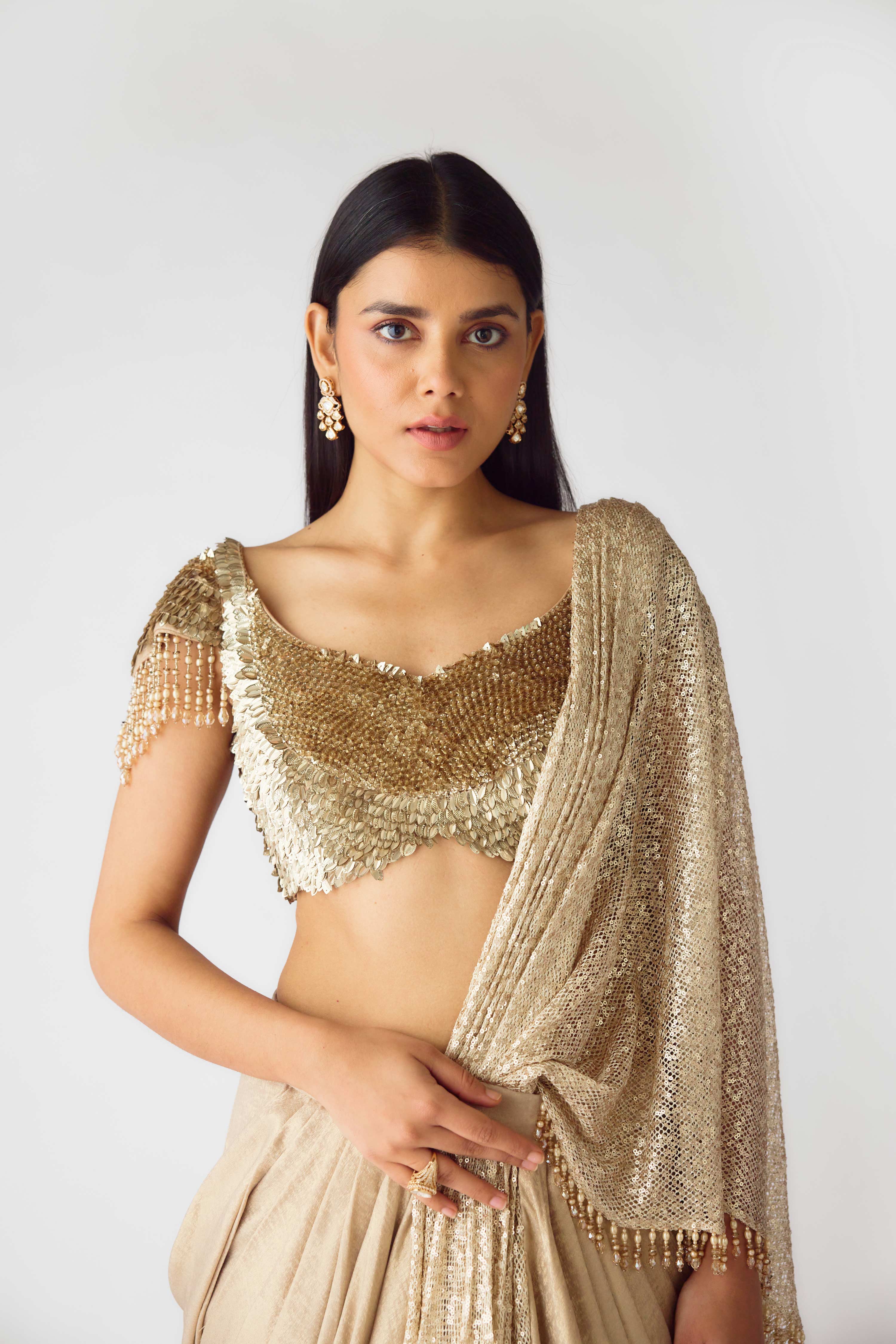 The Celestial Glow Draped Saree  Mokshaa