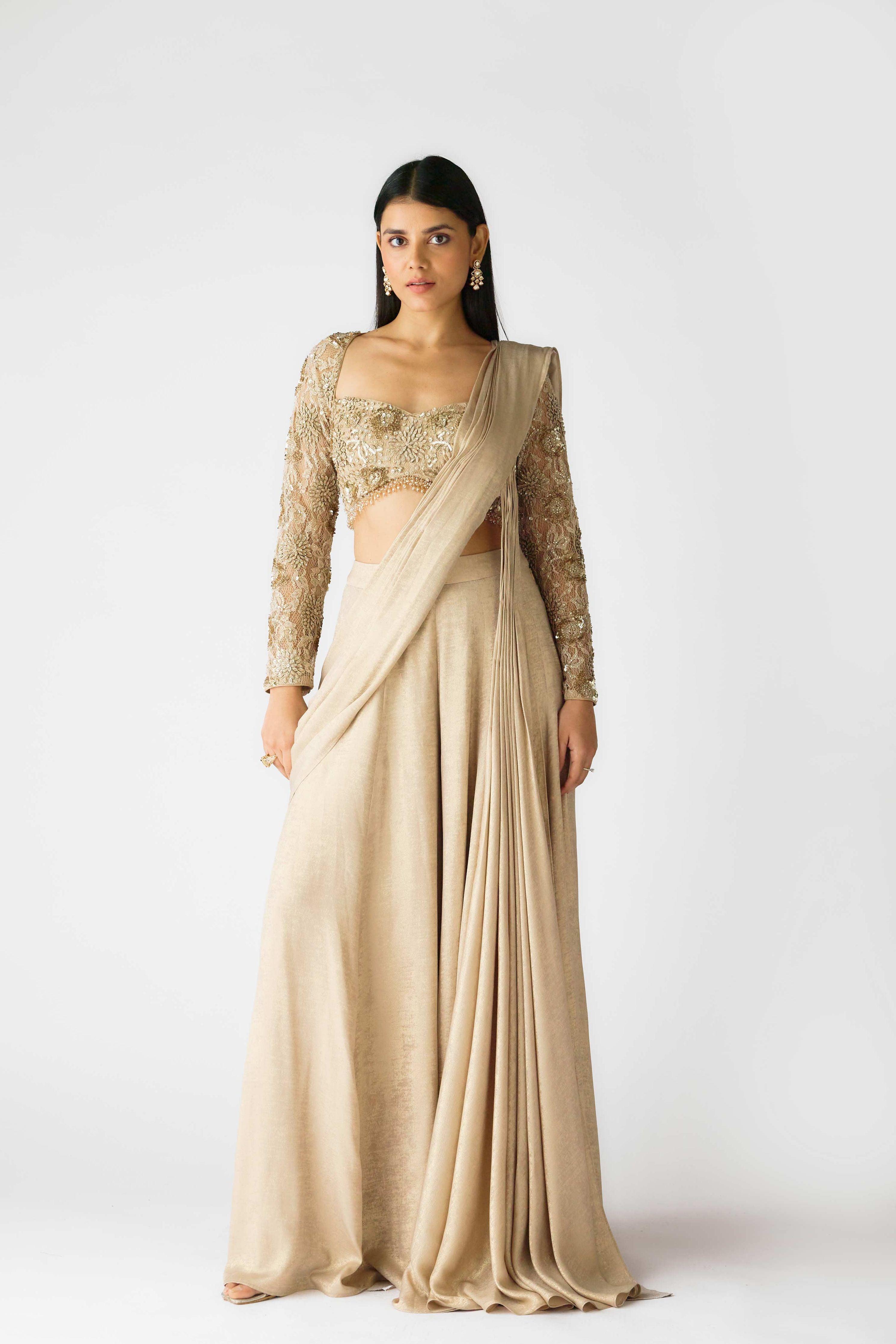 The Champagne Moonlight Draped Sharara  Mokshaa