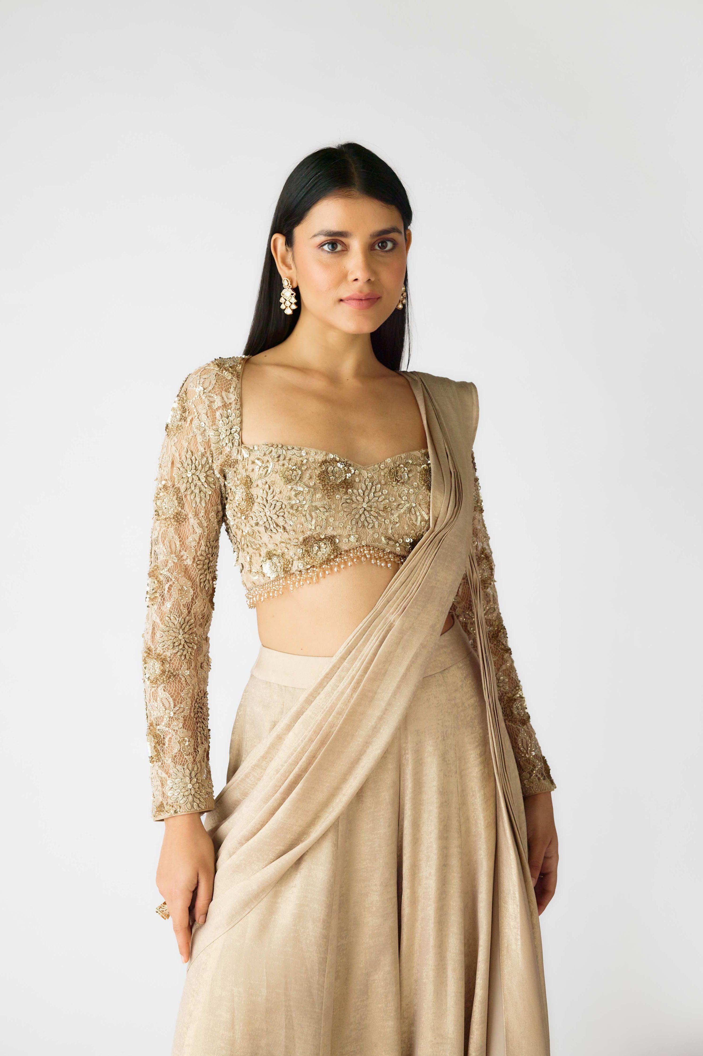 The Champagne Moonlight Draped Sharara  Mokshaa