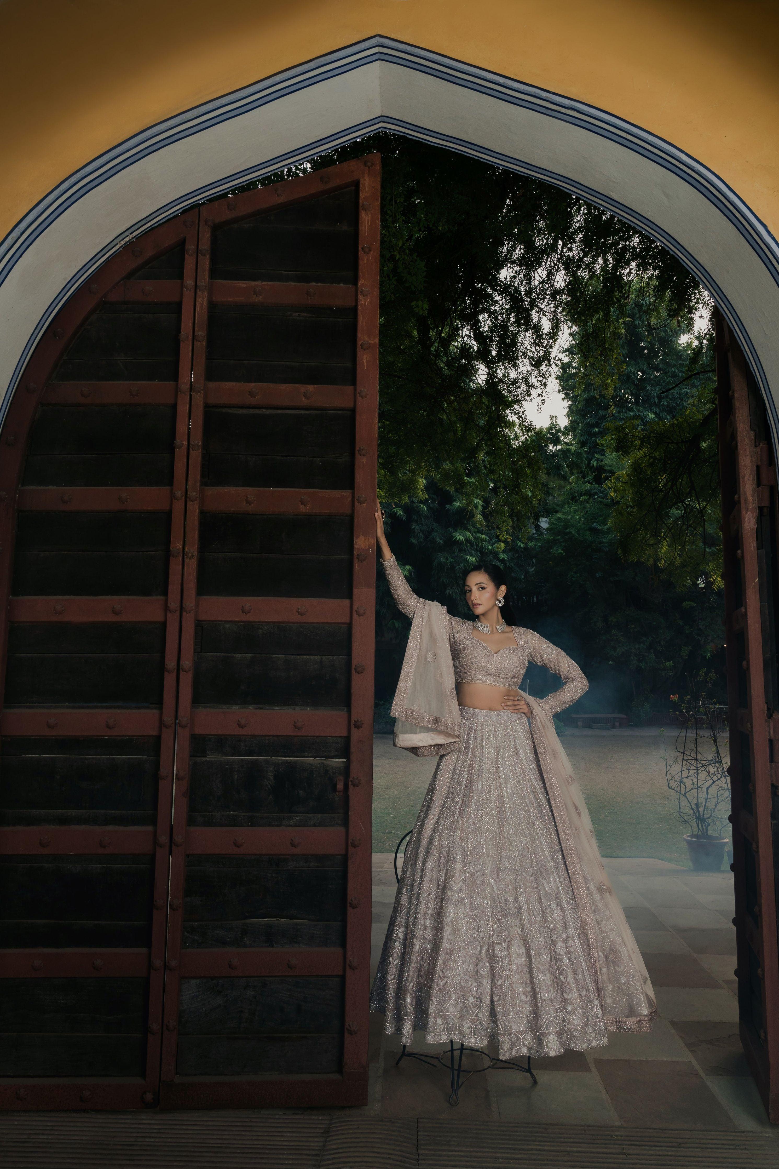 Lavender Net Lehenga with Intricate Sequin & Thread Embroidery  Mokshaa