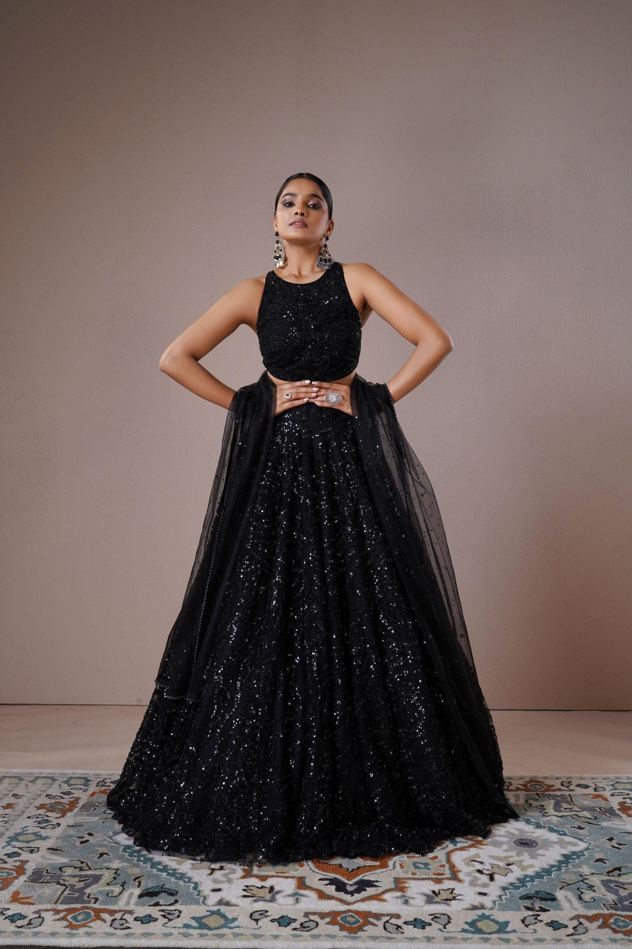 Midnight Black Sequin Embroidered Lehenga Set  Mokshaa