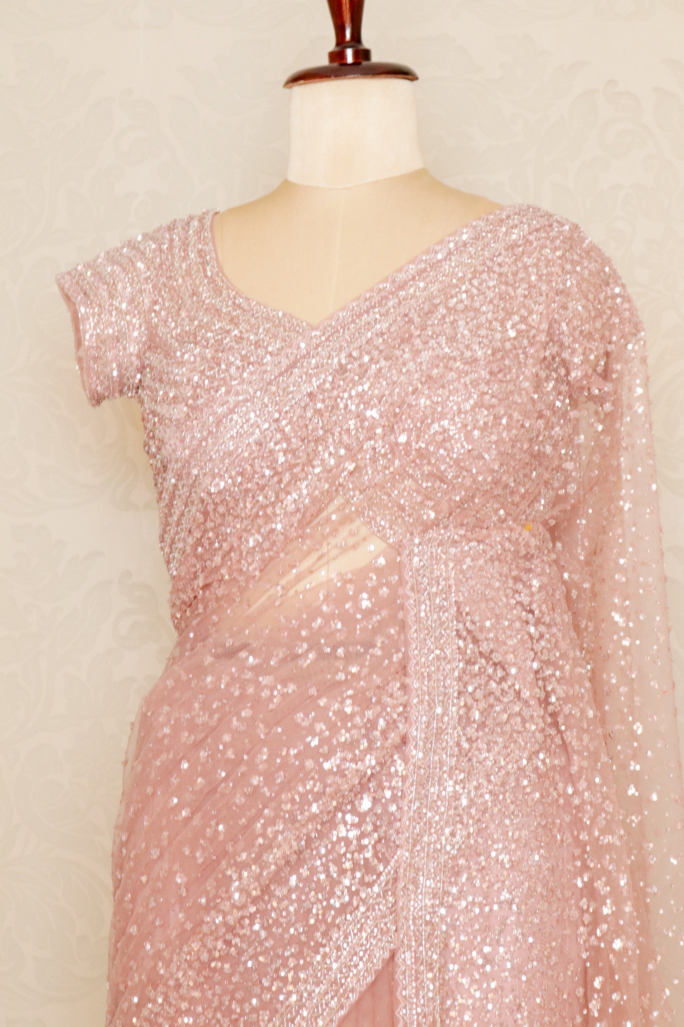 Blush Mauve Sequins Net Saree