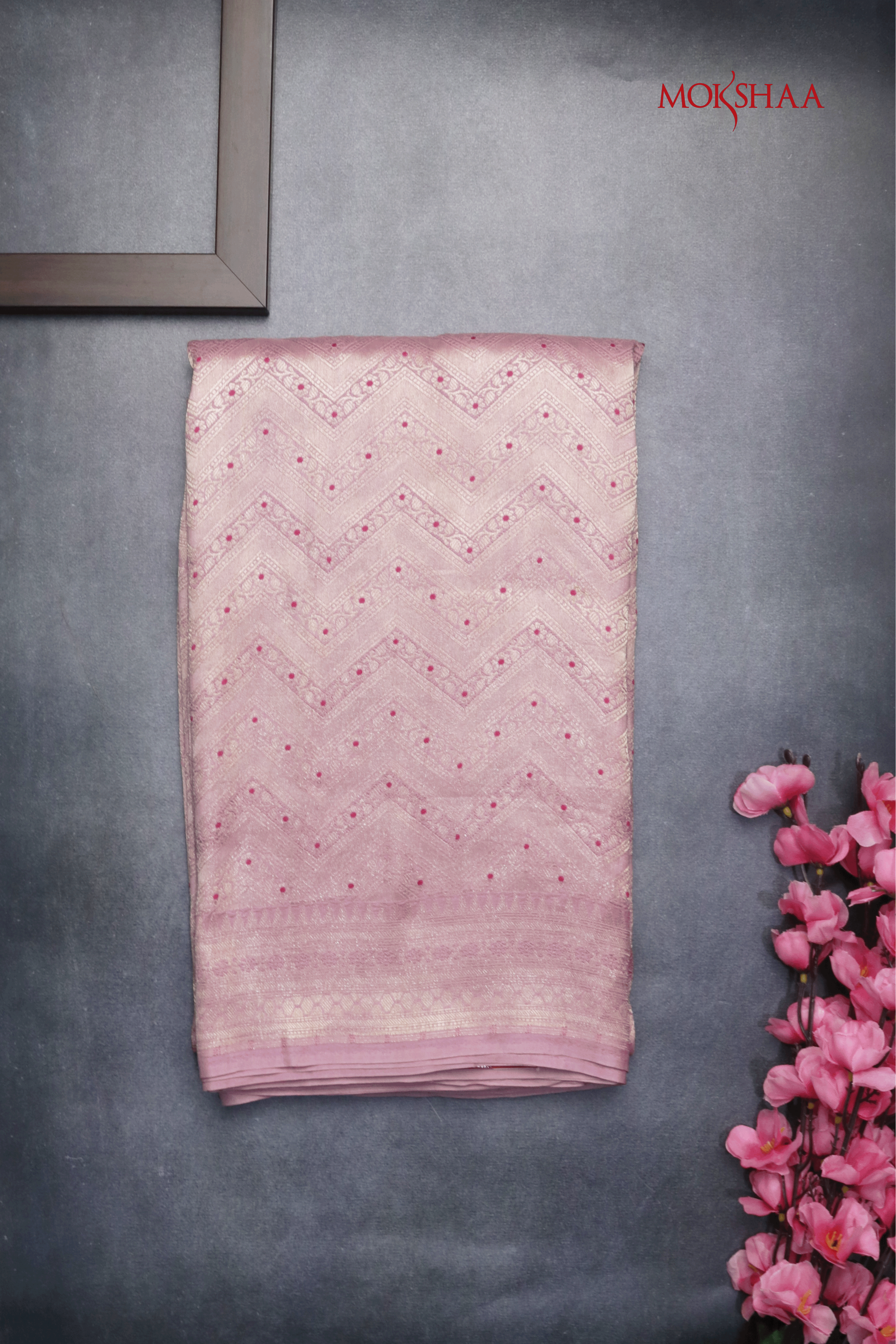 Blush Pink Banarasi Crepe Silk Saree  Mokshaa