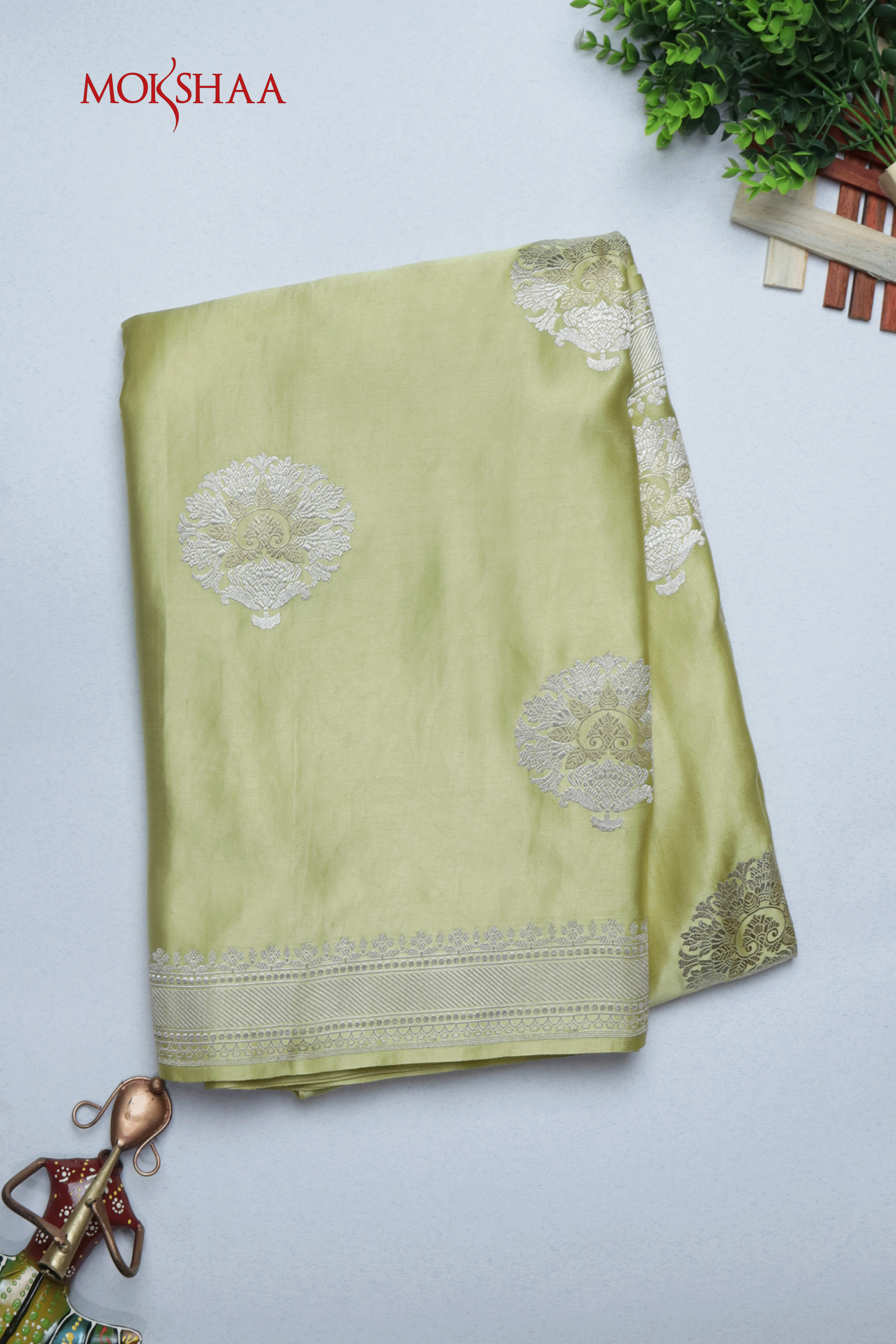 Light Pistachio Green Banarasi Silk Saree  Mokshaa