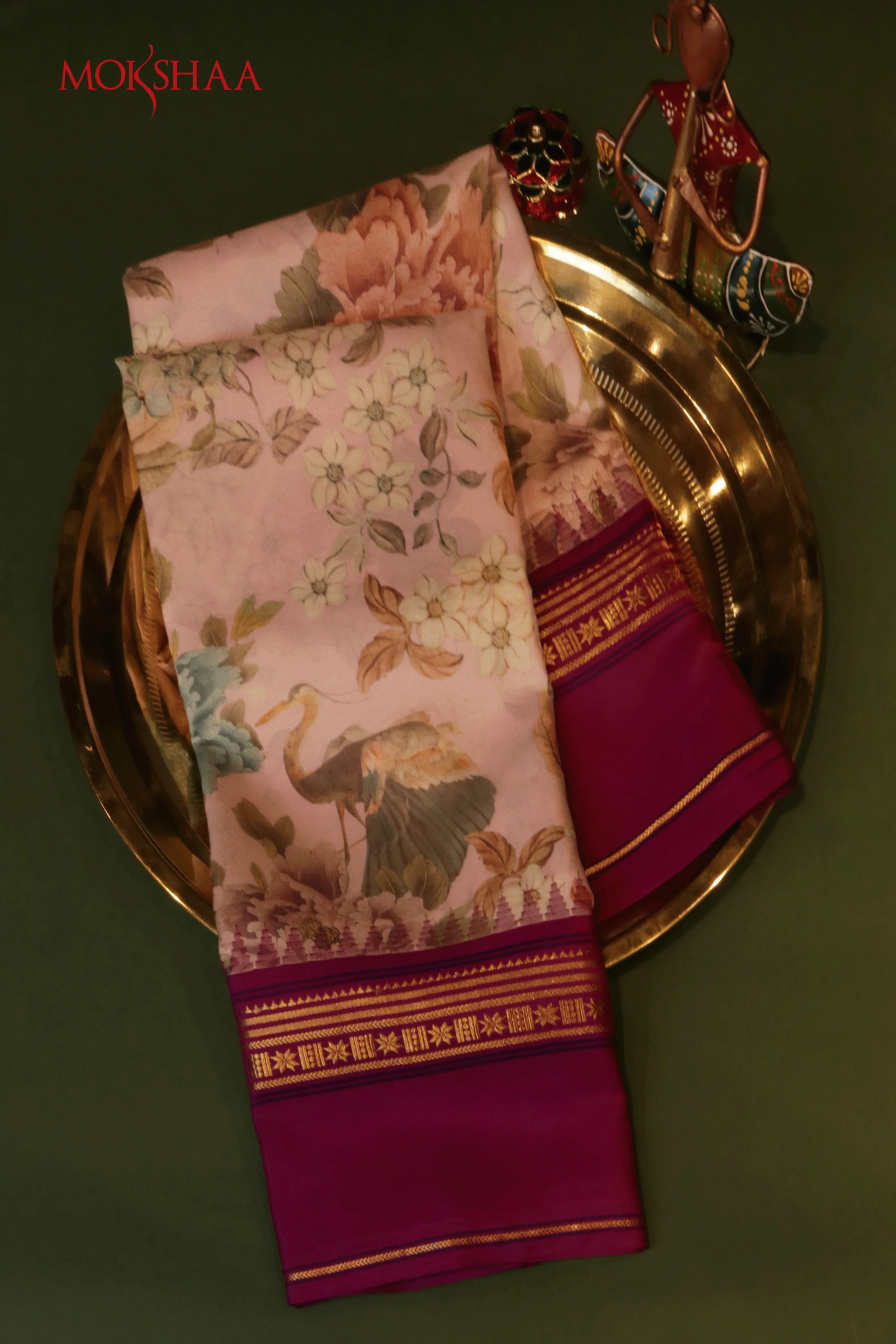 Blush Pink Printed Kanchipuram Silk Saree - Mokshaa