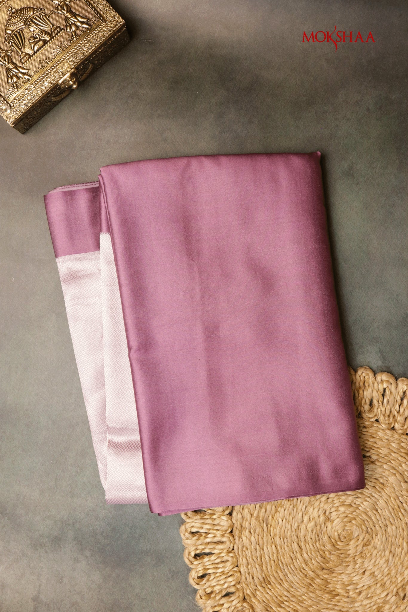 Mauve Banarasi Silk Saree with Soft Silver Zari Border  Mokshaa