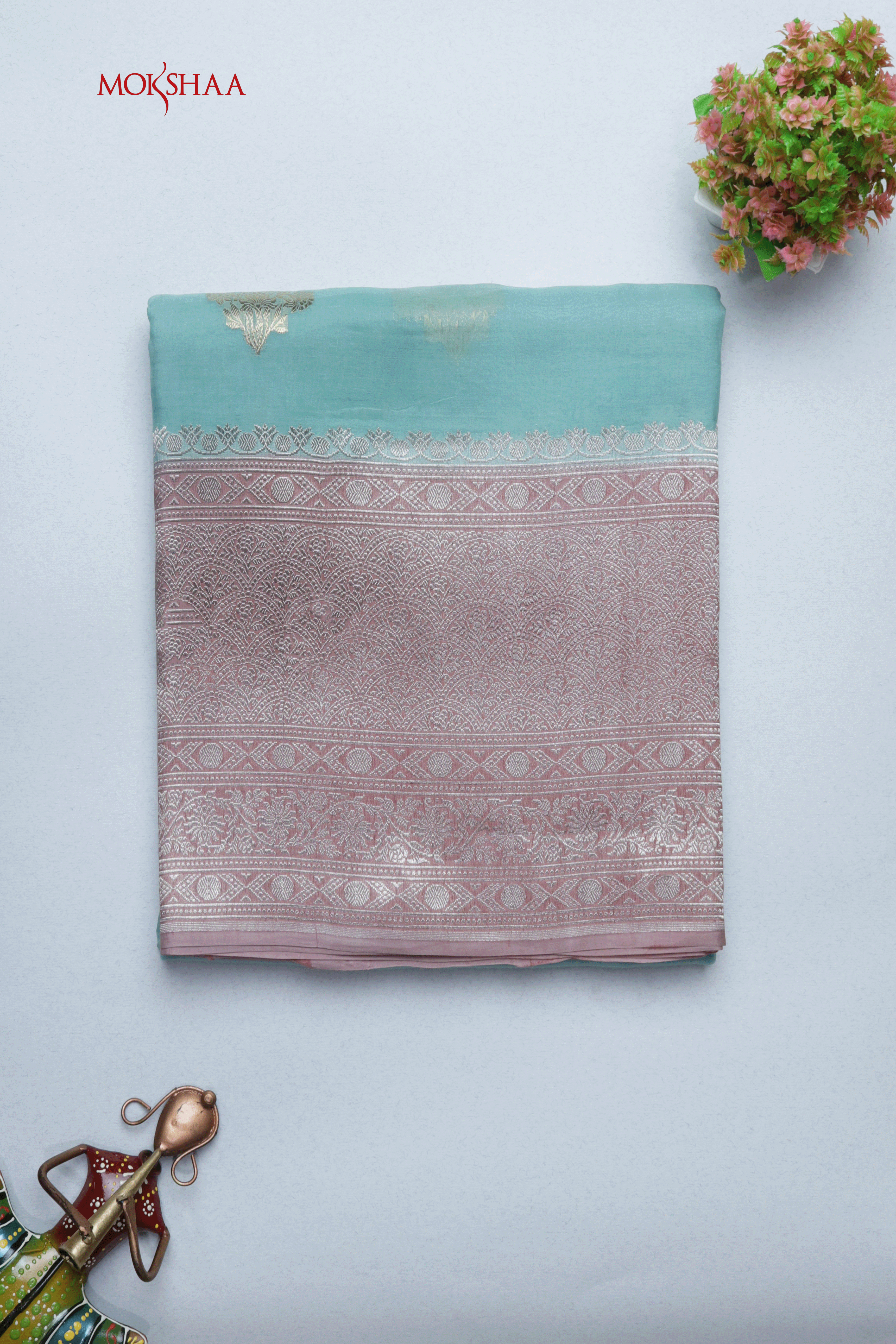 Aqua Blue Banarasi Kora Silk  Mokshaa