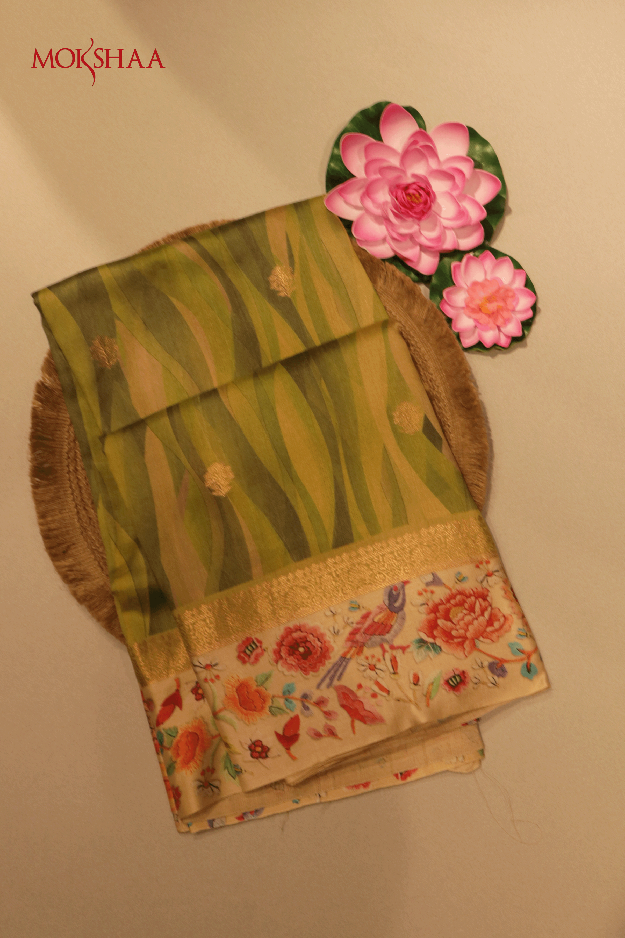 Teal Wave Printed Tussar Saree  Mokshaa
