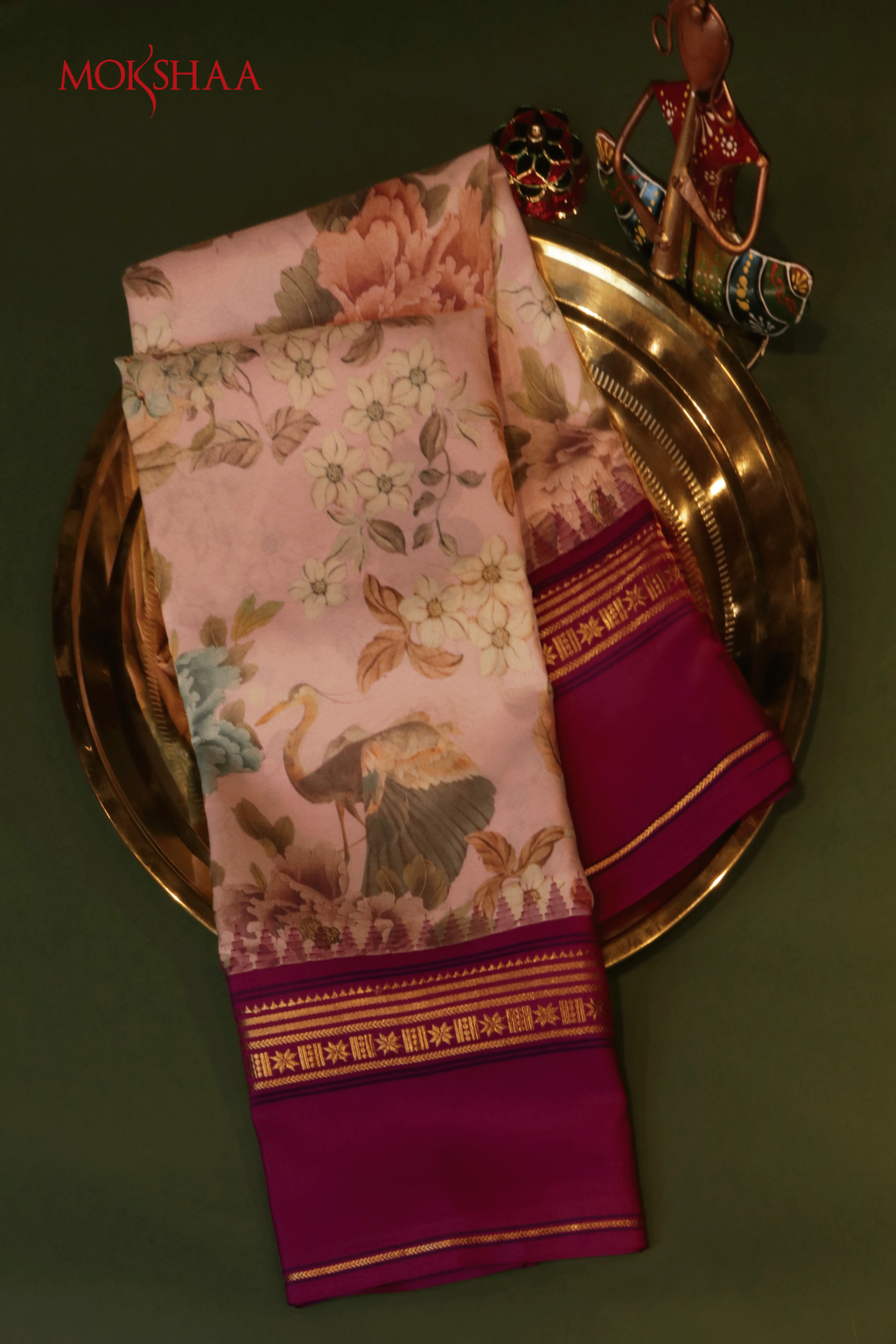 Blush Pink Printed Kanchipuram Silk Saree  Mokshaa