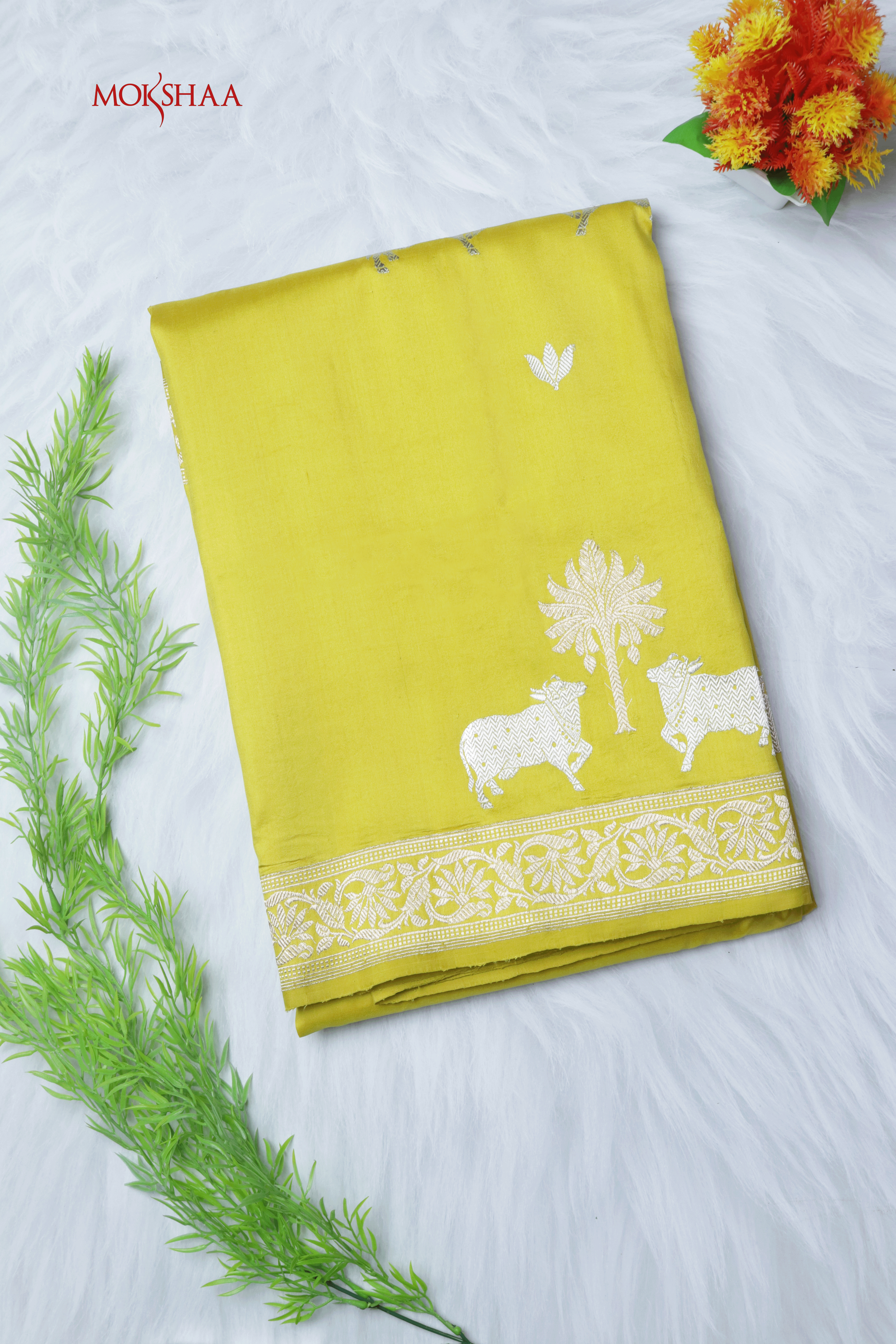 Bright Yellow Banarasi Silk Saree  Mokshaa